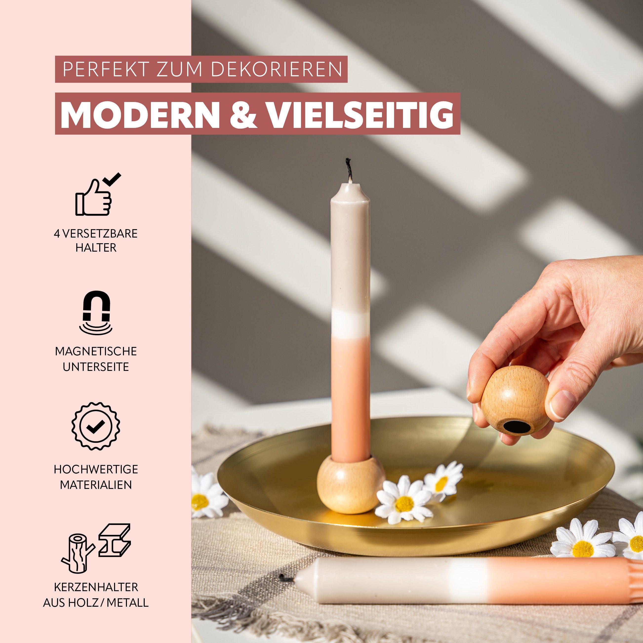 bremermann Kerzentablett 4 magnetischer Kerzenhalter für Stabkerzen