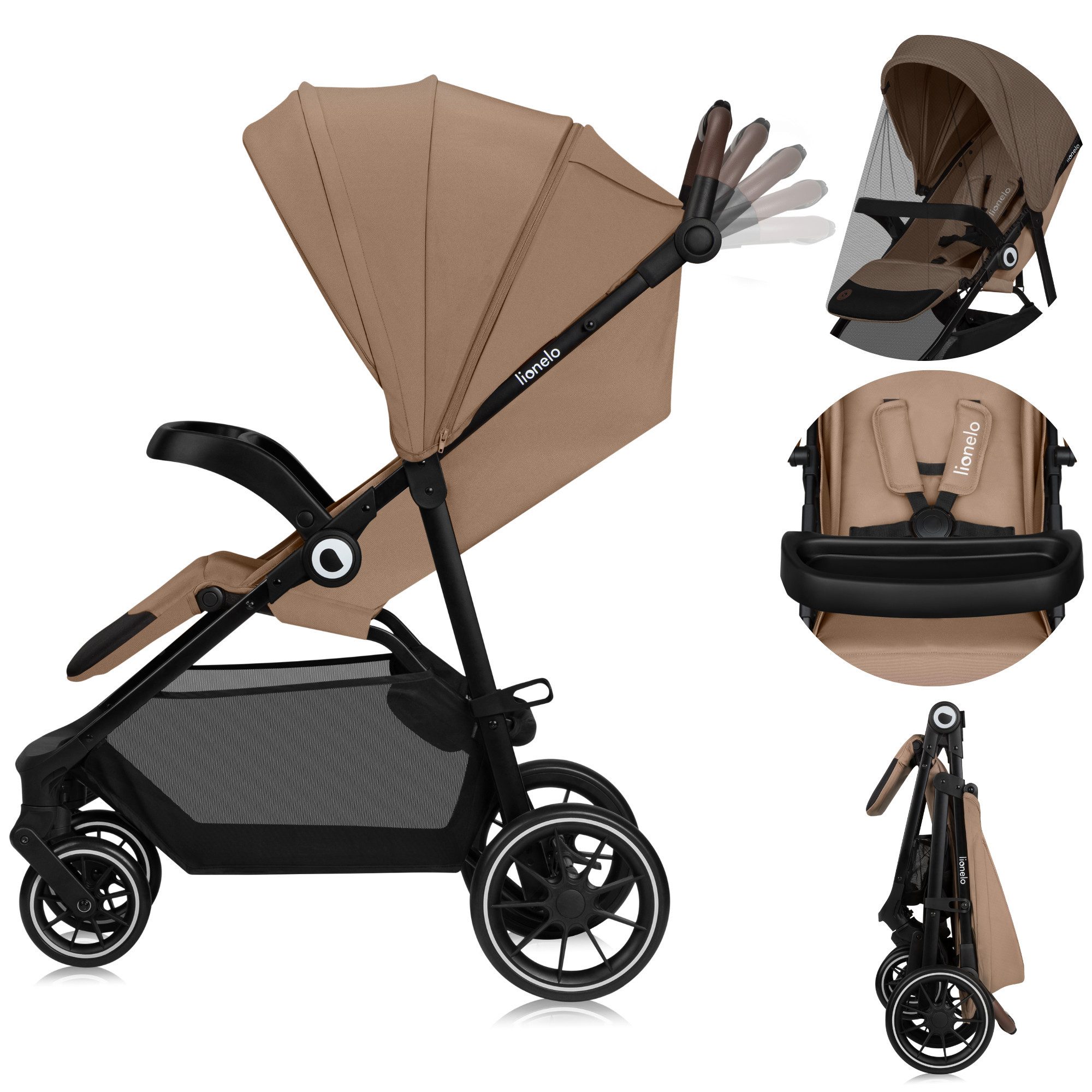 lionelo Kombi-Kinderwagen EMMA ONE, (Set), Wartungsfreie Räder/Einhand-Faltmechanismus/XXL-Verdeck
