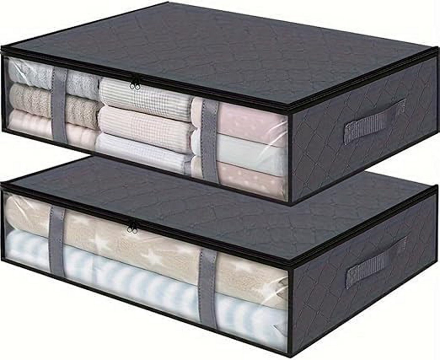 Zaewry Unterbettkommode Unterbett Aufbewahrungsbox mit deckel transparente Aufbewahrungstasche (2 St), Faltbare, für Kleidung, Kissen, Bettdecken und Bettwäsche
