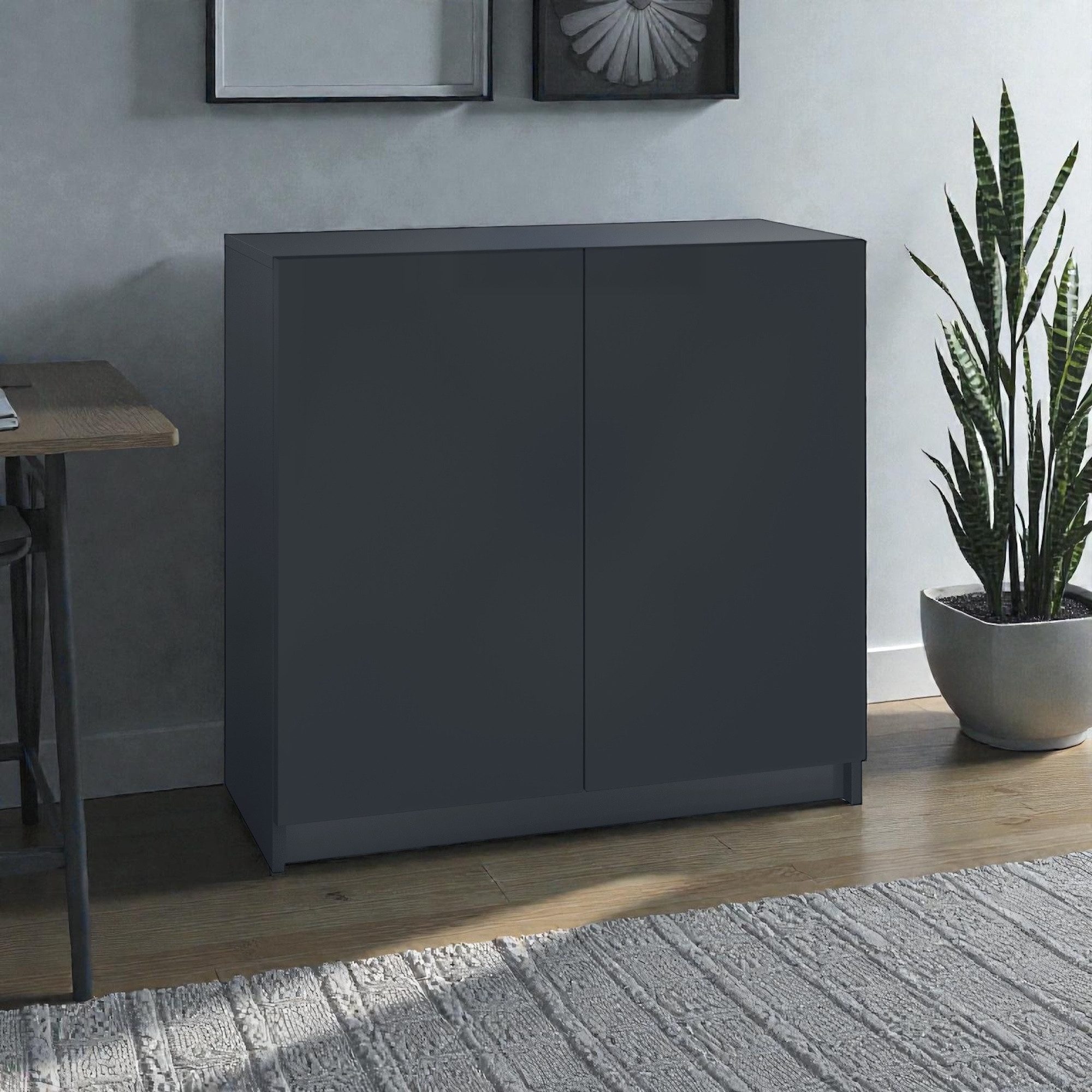 InnoFurn Kommode Elona Bürokommode (Aktenkommode, Schwarz matt (82 x 78 x 37 cm), Büroschrank mit Soft-Close & Push-to-Open