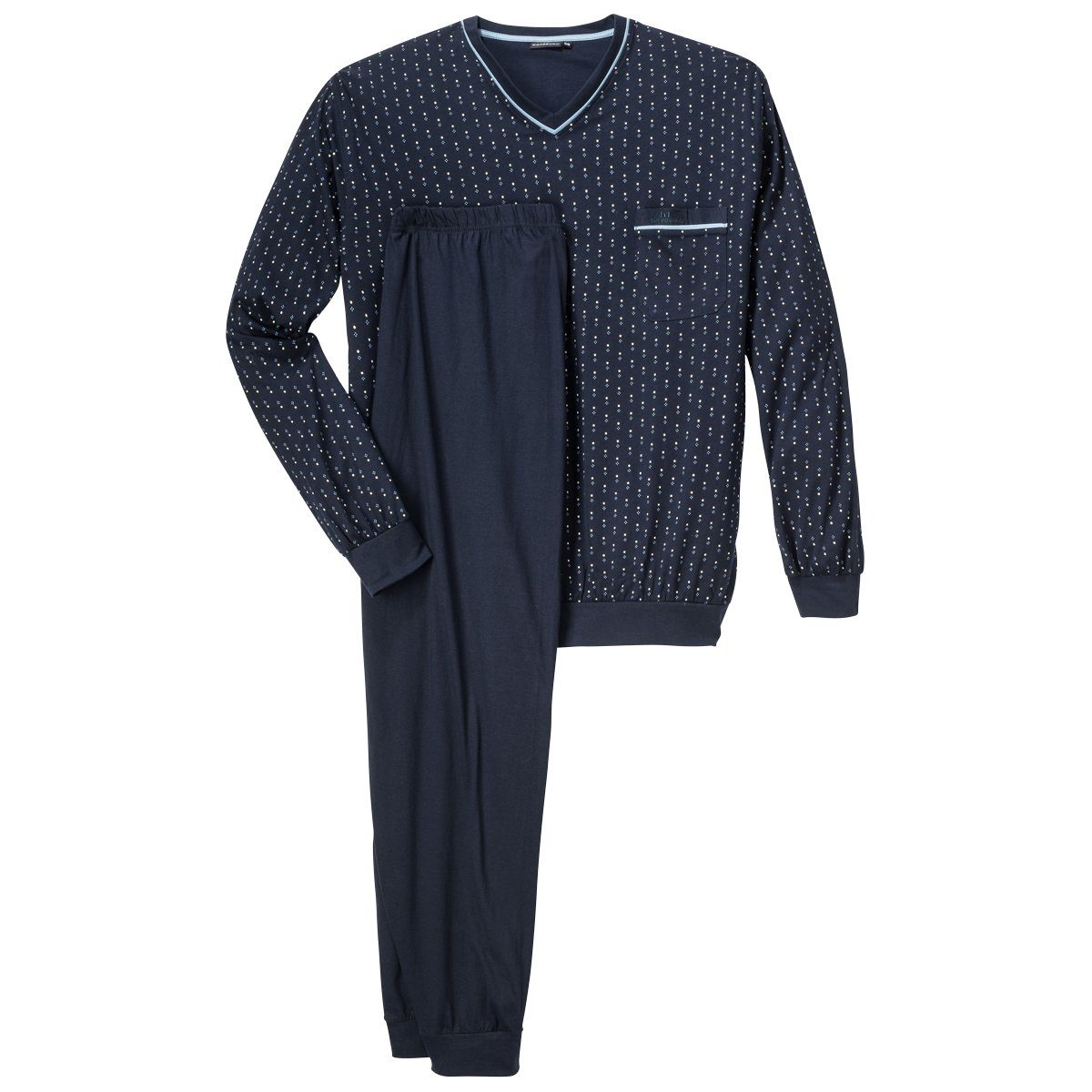 GÖTZBURG Pyjama XXL Götzburg V-Neck Pyjama lang navy gemustert (2 tlg)