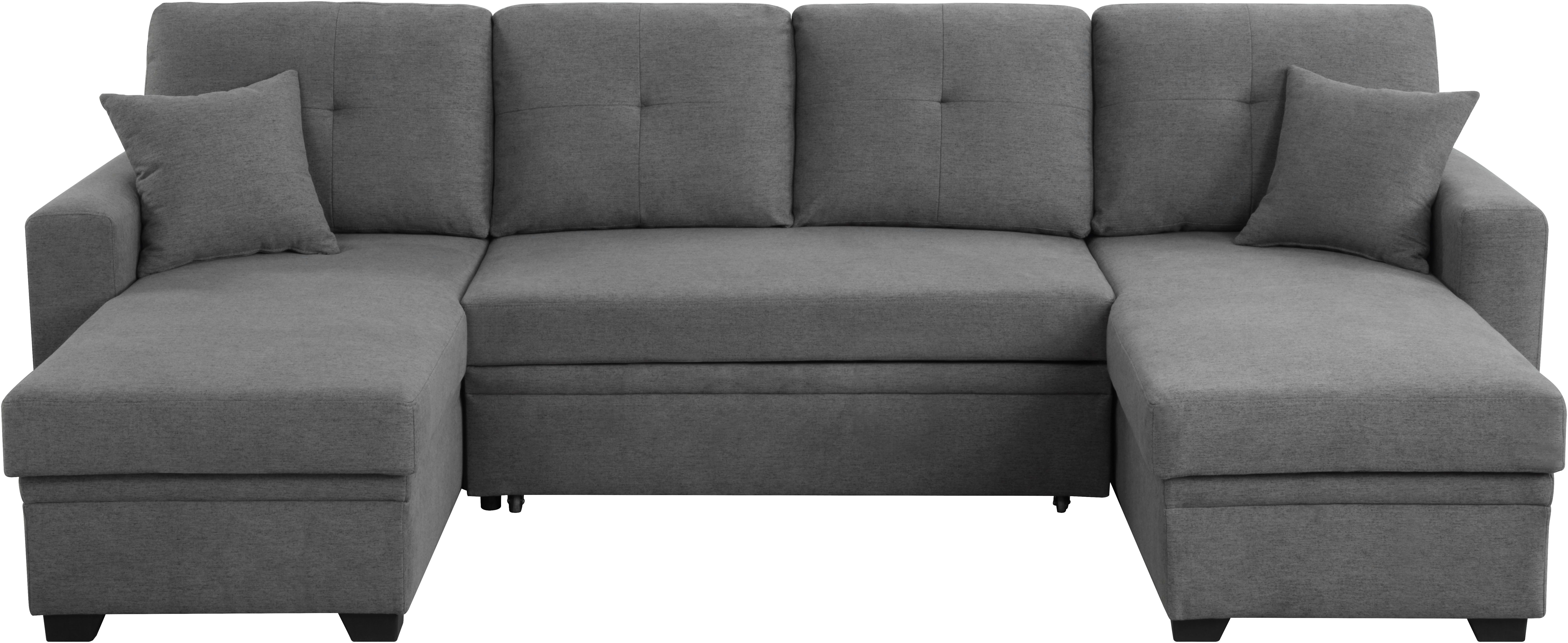 OTTO home Wohnlandschaft Gerrit U-Form, Br. 282 cm Couch, Liegefl. 125x215 cm, mit Schlaffunktion, 2 Bettkästen & 2 Zierkissen