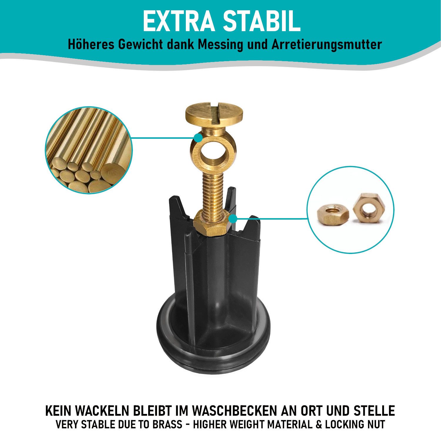 Arteneur Waschbeckenstöpsel, ⌀ 4 cm, 100% wasserdicht, extra schwerer Messingkern, hochwertig