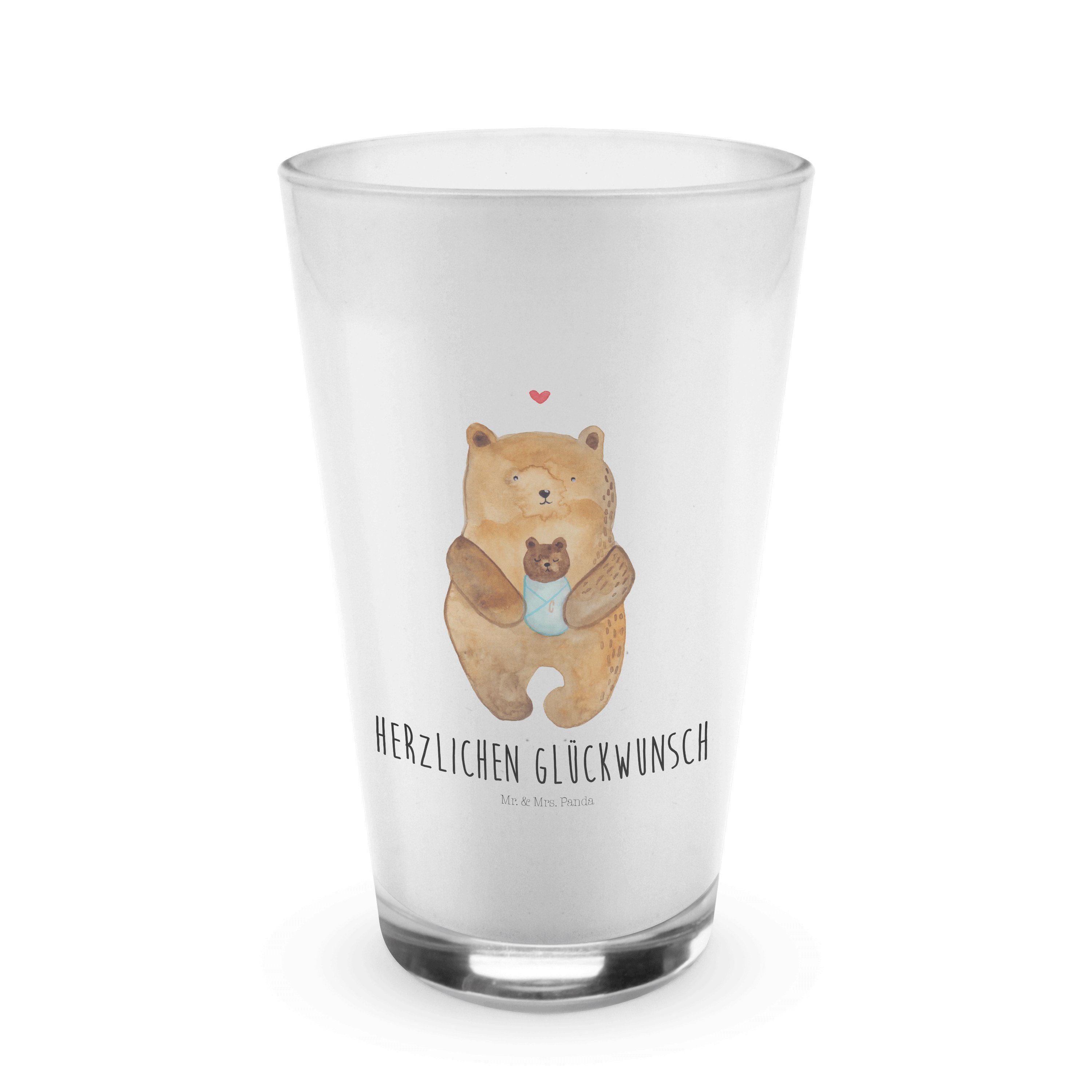 Mr. & Mrs. Panda Glas Bär mit Baby - Transparent - Geschenk, Latte Macchiato, Enkelin, Tedd, Premium Glas | Gläser