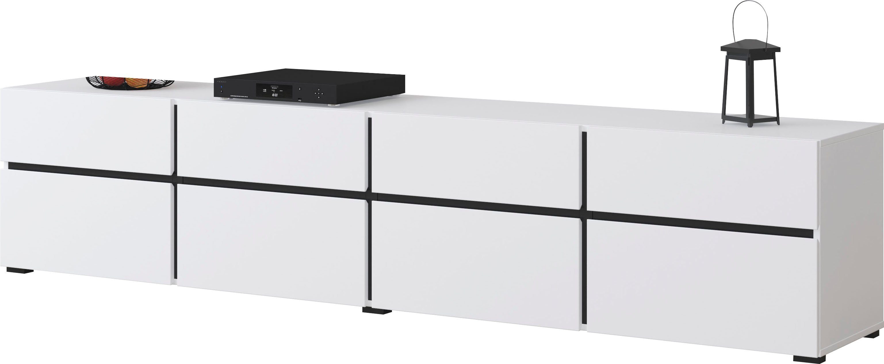 OTTO home Lowboard Cross, moderne grifflose TV-Kommode,4 Klappen/4 Schubkästen, Breite 225 cm, TV-Schrank mit viel Stauraum, TV-Board