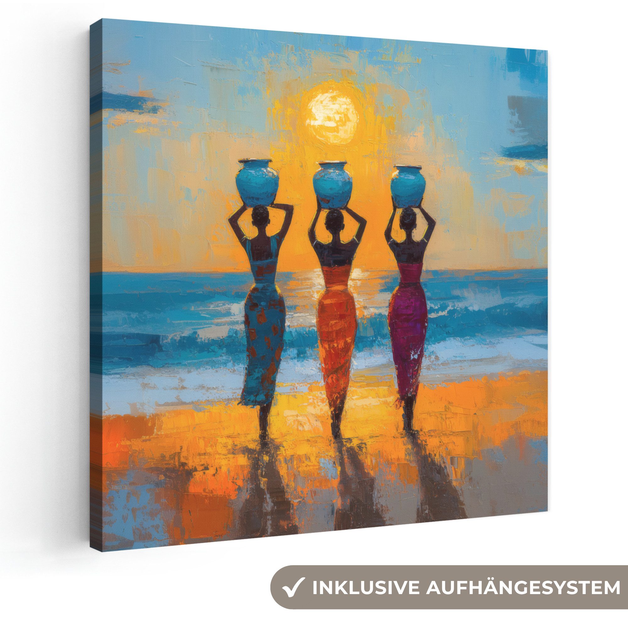 OneMillionCanvasses® Leinwandbild Frauen - Strand - Sonnenuntergang, Fotodruck (1 St), Wandbild, Deko Schlafzimmer Wohnzimmer Flur 20x20 cm