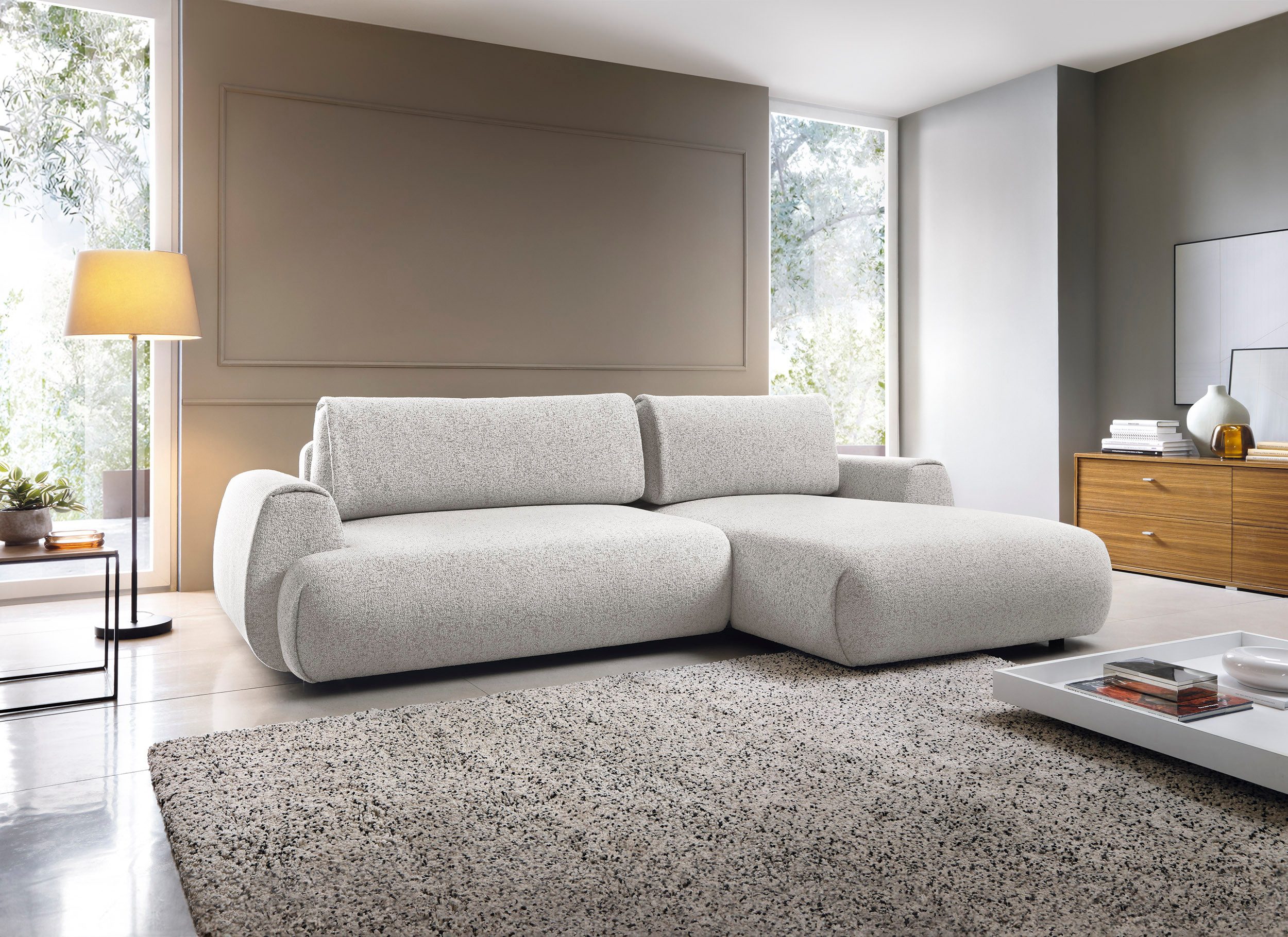 Goldstoff Ecksofa MAILO L-Form, mit Bettfunktion und Bettkasten, Sofa mit Schlaffunktion, Couch für Wohnzimmer - Schlafsofa - Eckcouch, Tiefe Sitzfläche & ergonomische Rückenlehne