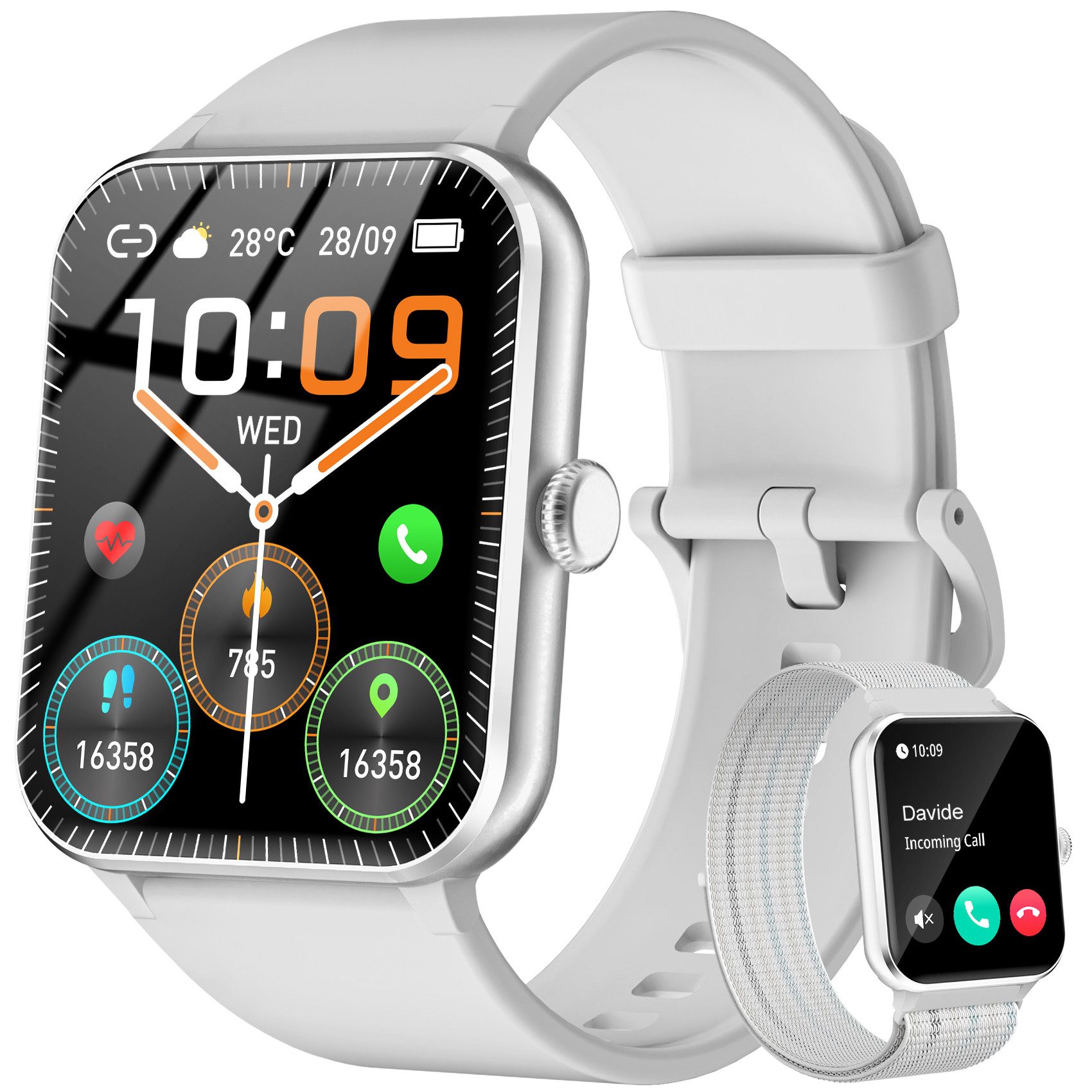 blackview Smartwatch Damen Herren mit 5 Tagen Akkulaufzeit,1,85" HD Touchscreen Smartwatch (1.85 Zoll, iOS/Android), mit Wechselband aus weichemSilikon und Ladekabel, KI-Sprachassistent, Herzfrequenz,SpO₂,Schlaf,100+ Sportmodi, 2 Armband