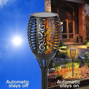 HOCO Gartenfackel Solarleuchte, Lampe fest integriert, Warmweiß, 96 Leds mit 3 Leuchtmodi IP65 wasserbeständig