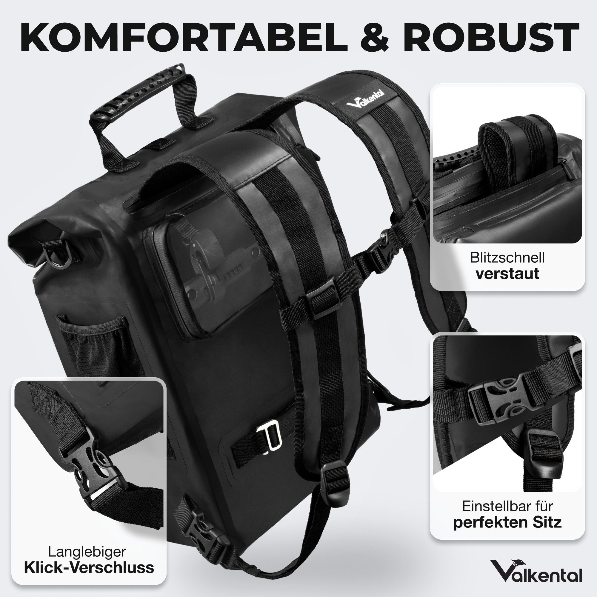 Valkental Fahrradtasche Gepäckträgertasche, Rucksack und Umhängetasche, 3in1 - wasserdicht & reflektierend 25 L