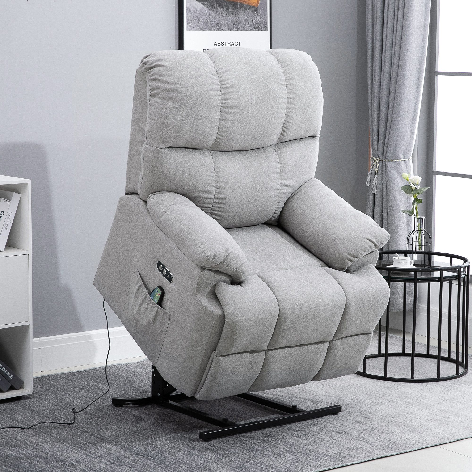 HOMCOM Massagesessel Sessel mit Aufstehhilfe, Relaxsessel, USB-Anschluss, Seitentasche