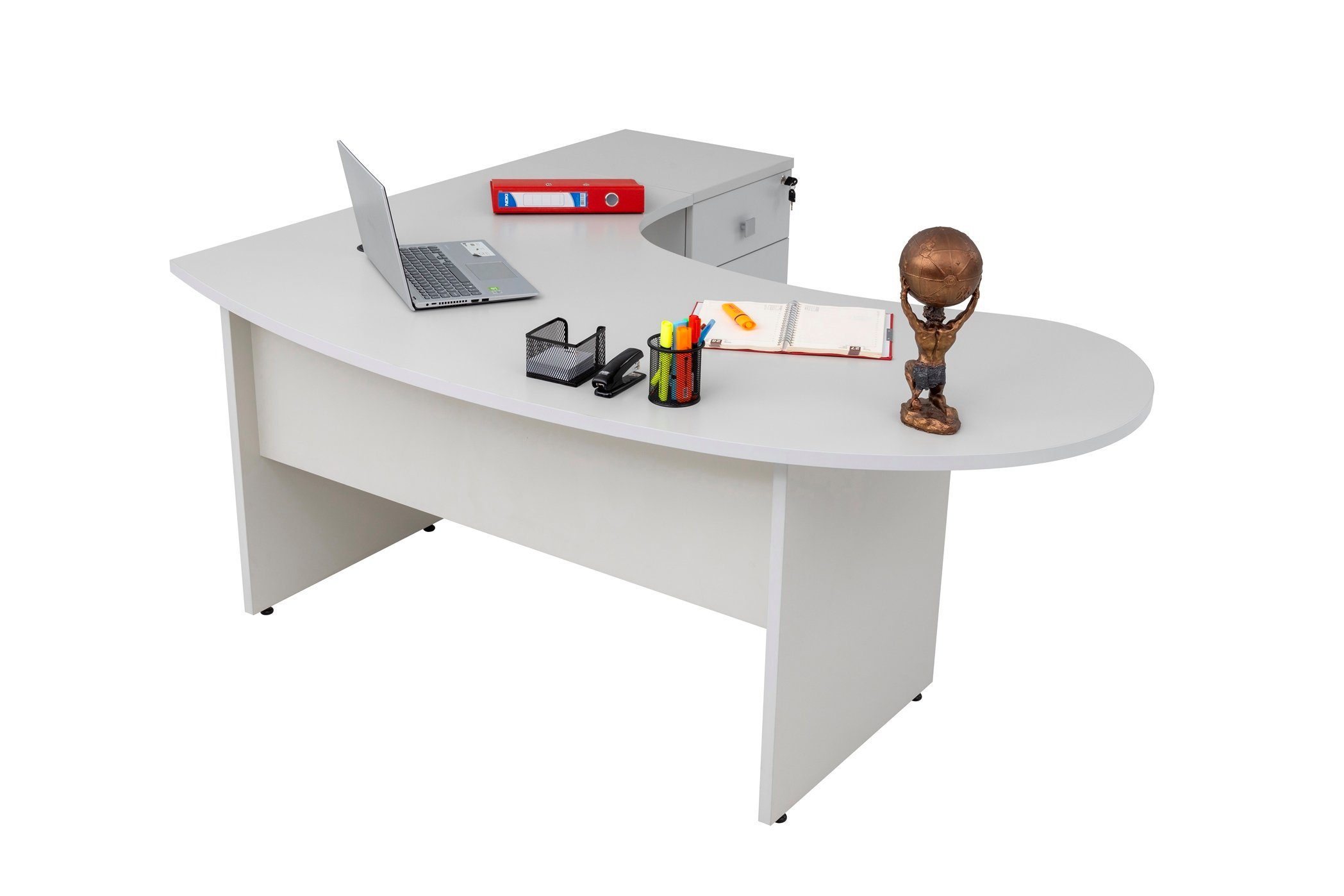 Furni24 Schreibtisch Winkelschreibtisch cm, Beistellcontainer Gela,Holzfuss,grau,180 inkl