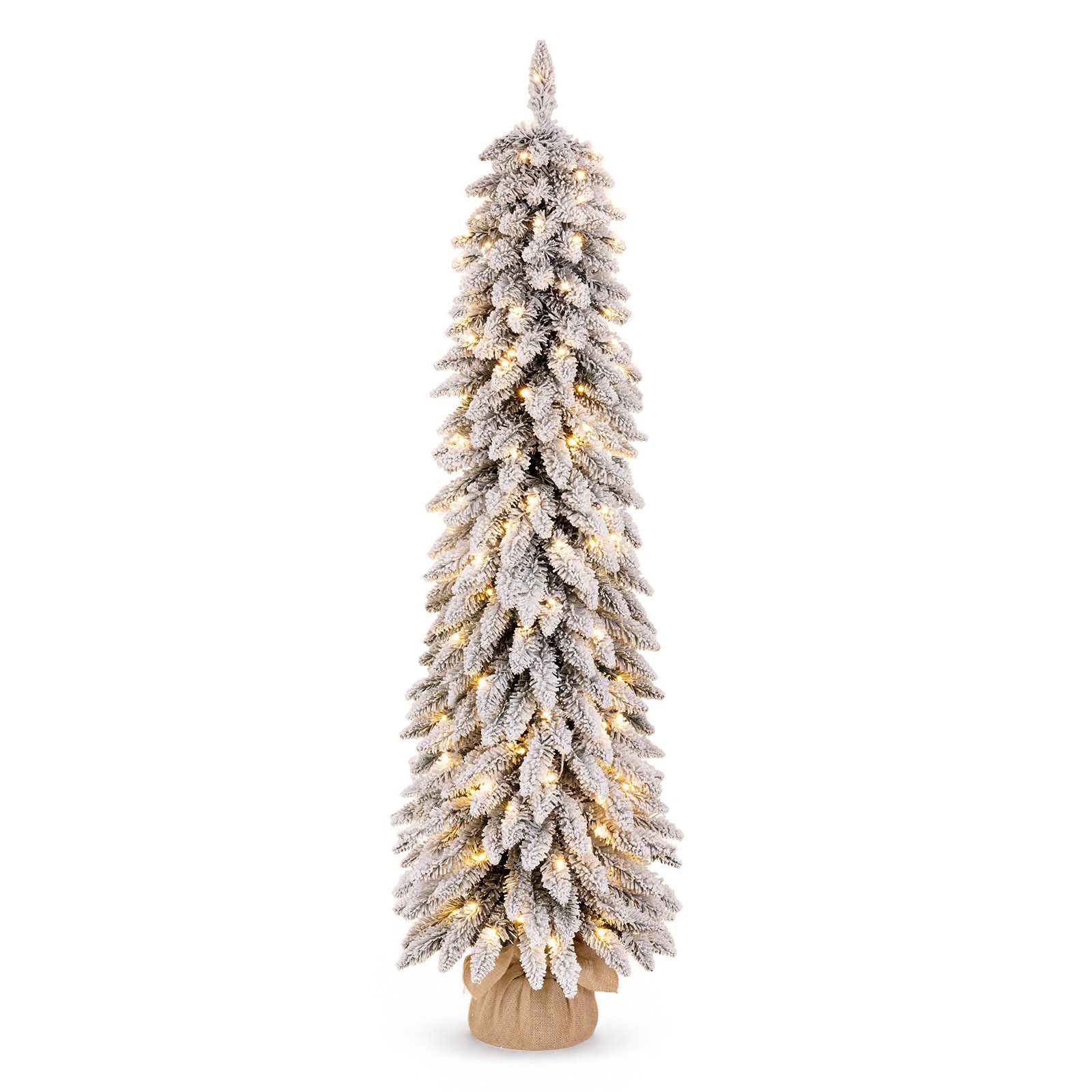 Yorbay Künstlicher Weihnachtsbaum Schlank Christbaum beflockt mit warmweißen LED Beleuchtung, Fichte, Pencil tree für Weihnachten-Dekor, 120cm, 225 Zweige,100 warmweiß LED