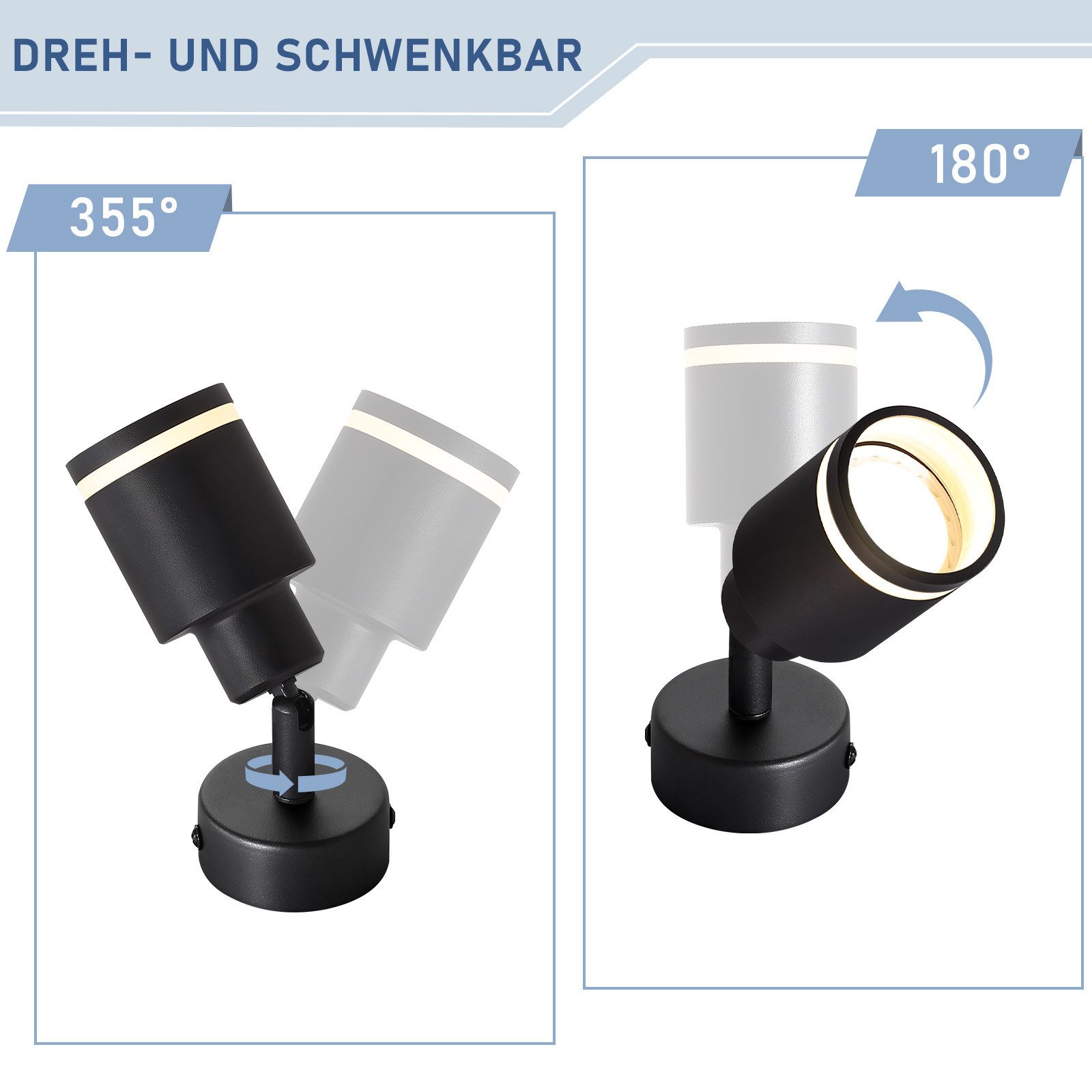 Nettlife Deckenspots Schwarz 1/2/3/4 Flammig GU10 Schwenkbar Innen Metall Deckenstrahler, Schwenkbar 355°, ohne Leuchtmittel, für Flur Wohnzimmer Küche Schlafzimmer