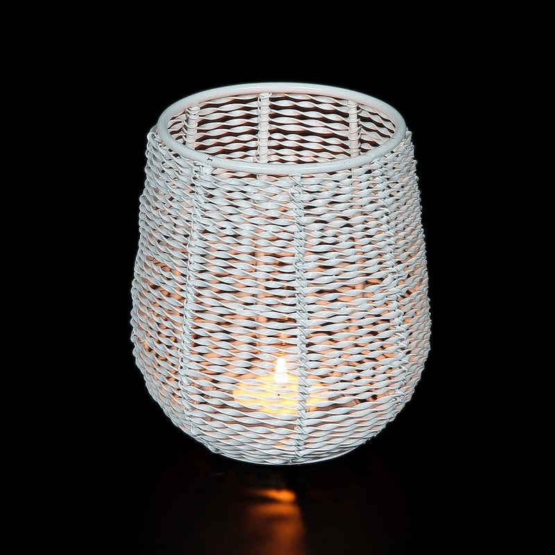 Ambiente Haus Kerzenlaterne Kerzenhalter aus Draht Weiß - (H) 13 cm (1 St)