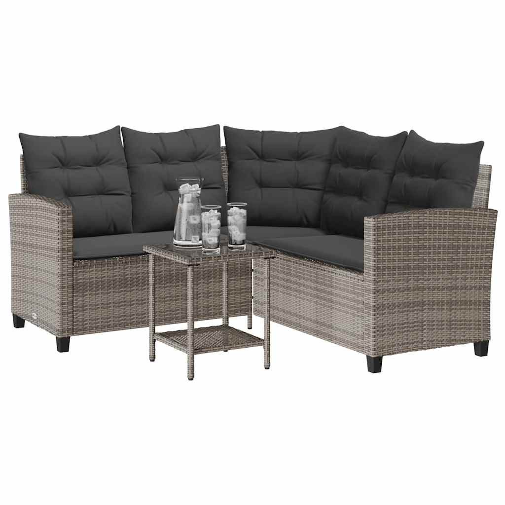 vidaXL Loungesofa Gartensofa in L-Form mit Tisch und Kissen Grau Poly Rattan, 1 Teile
