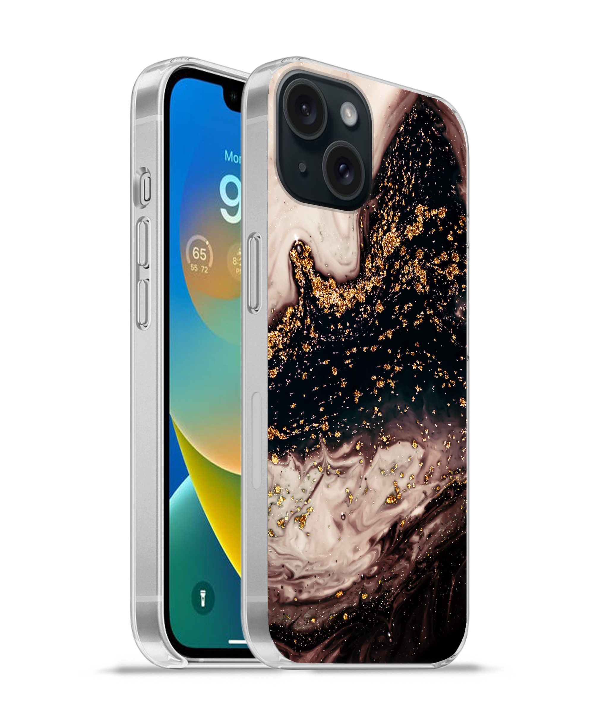 Handyhülle für Apple iPhone 15 Naturstein - Gold - Schwarz