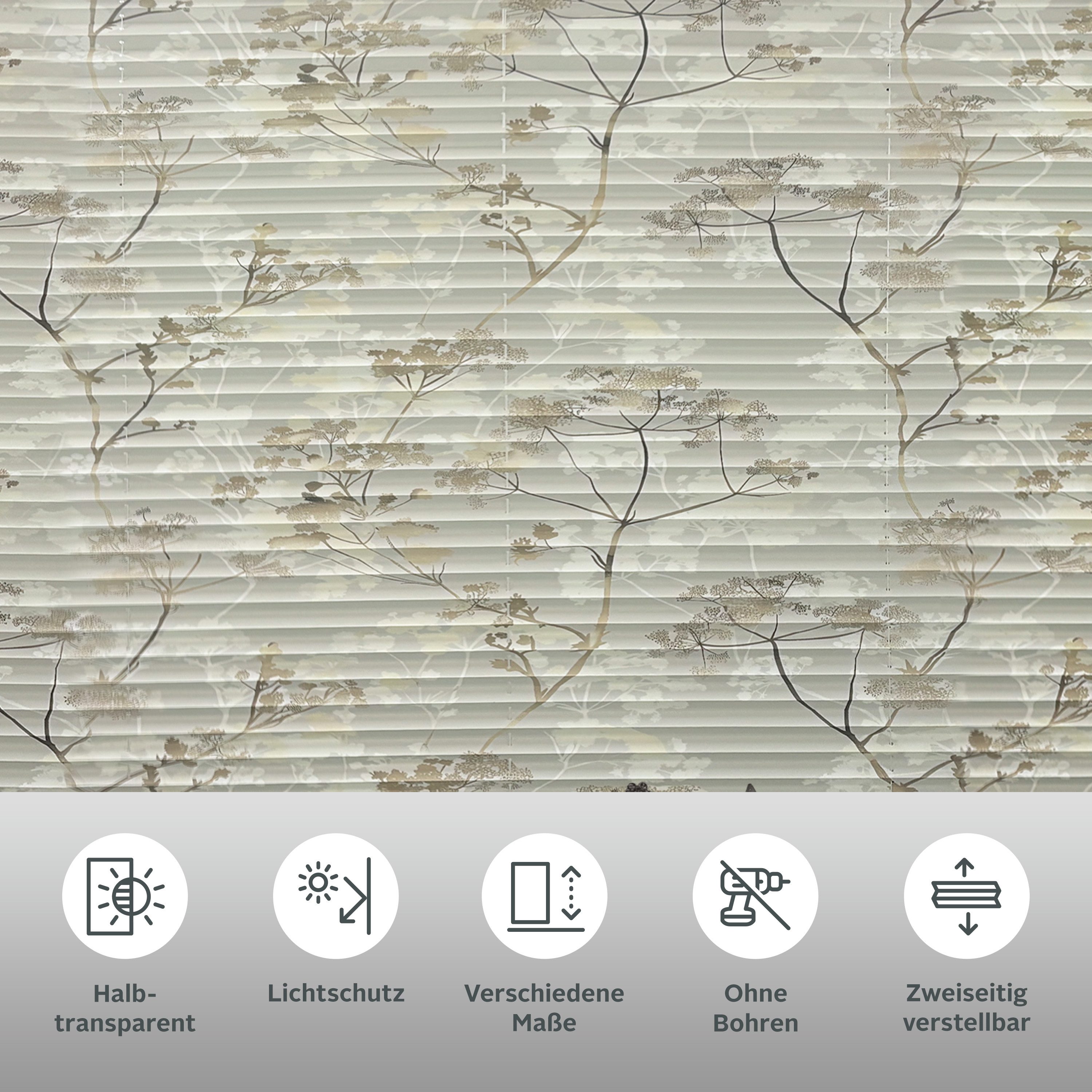 OTTO home Plissee MYNNI, ohne Bohren, Klemmfix, Floraler Print, Lichtschutz, ohne Bohren, verspannt, Klemmfix, florales Muster, Sonnenschutz, für Tür & Fenster- – Bild 2 von 5