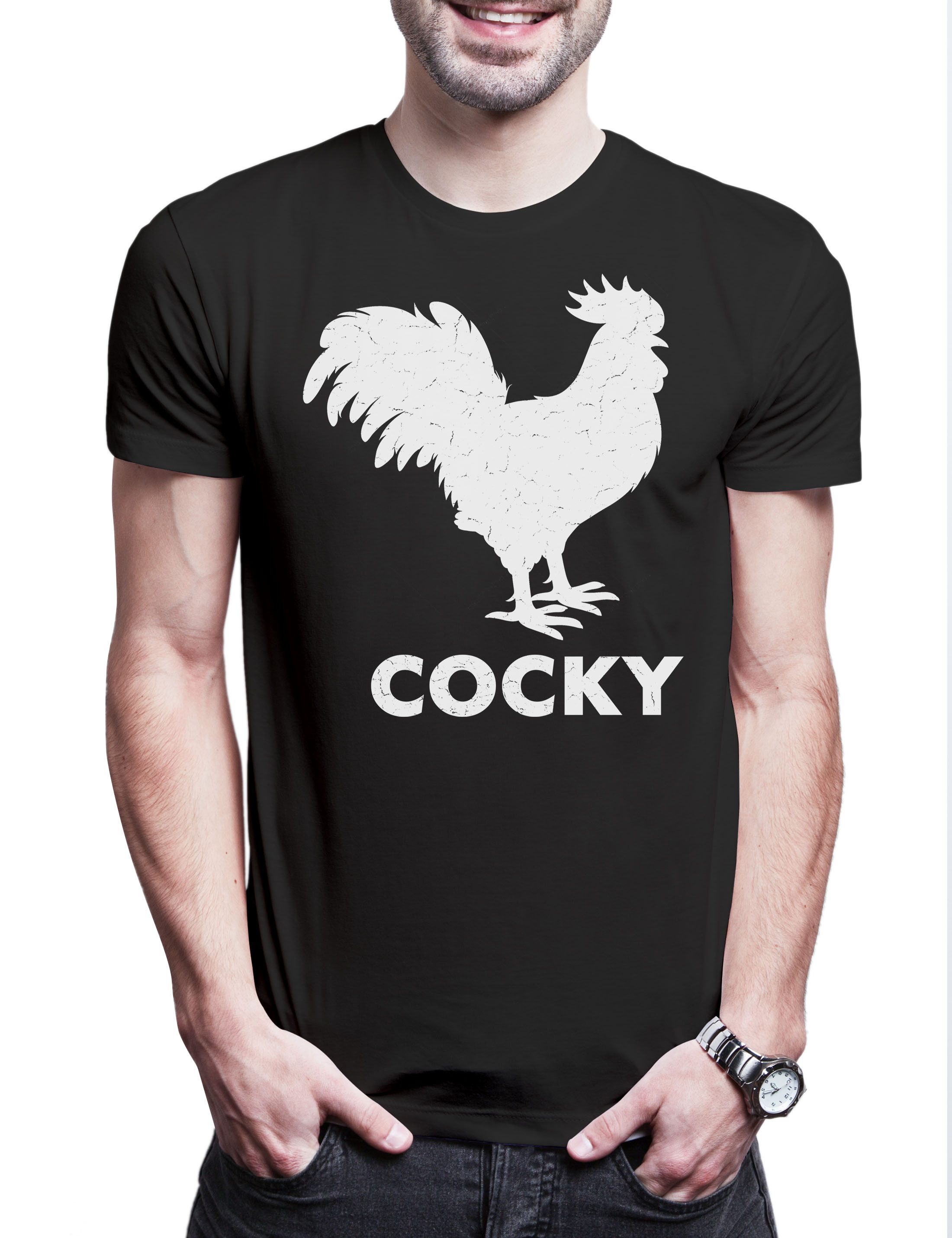 Urban Backwoods Print-Shirt Cocky II Herren T-Shirt Hahn Cock Rooster Stolz Man Arrogant Swagger (1-tlg) Confident Bold Fearless Alpha