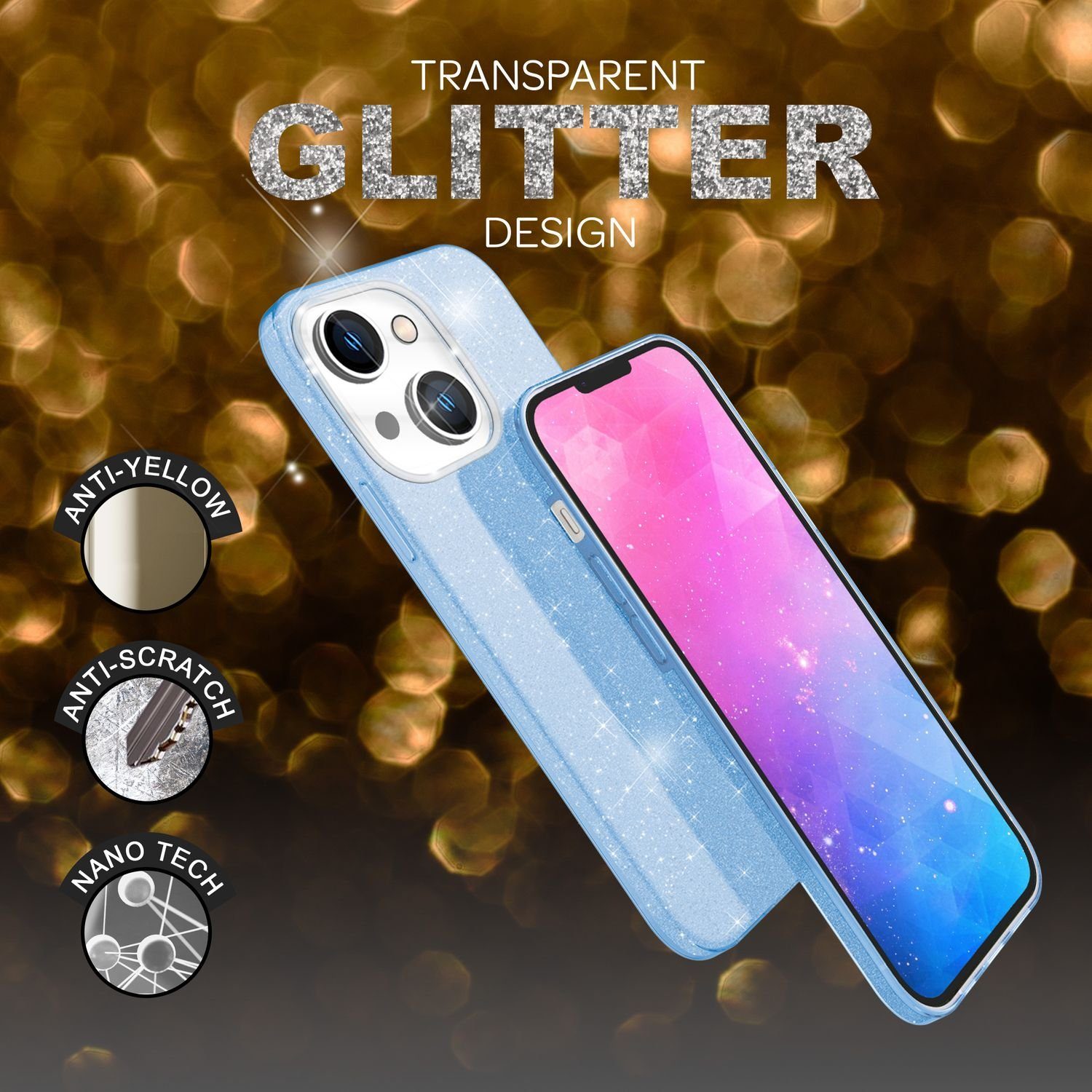 Nalia Smartphone-Hülle Apple iPhone 14 15,5 cm (6,1 Zoll), Glitzer Silikon Hülle / Verstärkte Innenseite / Glänzende Schutzhülle