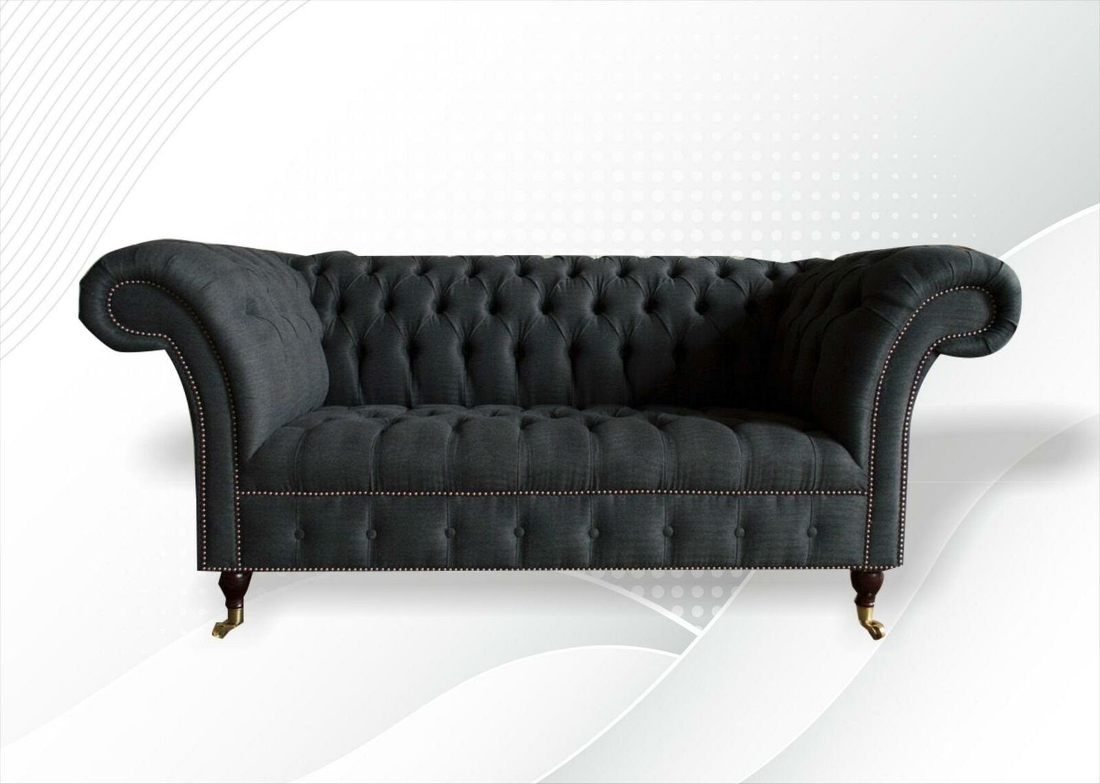 JVmoebel Chesterfield-Sofa, Chesterfield 2 Sitzer Schwarz Textil Stoff Möbel Wohnzimmer Couchen Sofas Sofa