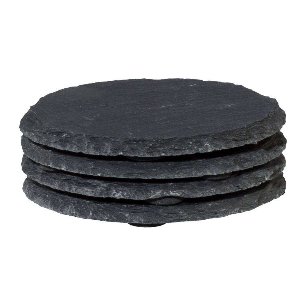 Gasper Getränkeuntersetzer SCHIEFER-UNTERSETZER. RUND ca 10cm. 4 Stück. Kanten GEBROCHEN.