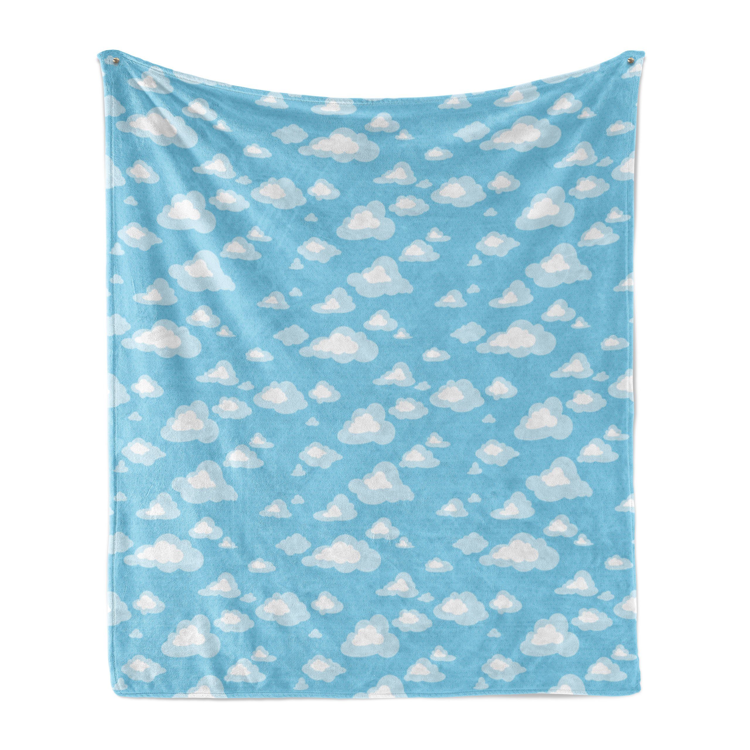 Cartoon-Himmel-Wolken Weiss Abakuhaus, Plüsch Wohndecke Gemütlicher für Außenbereich, den Blau und Innen-