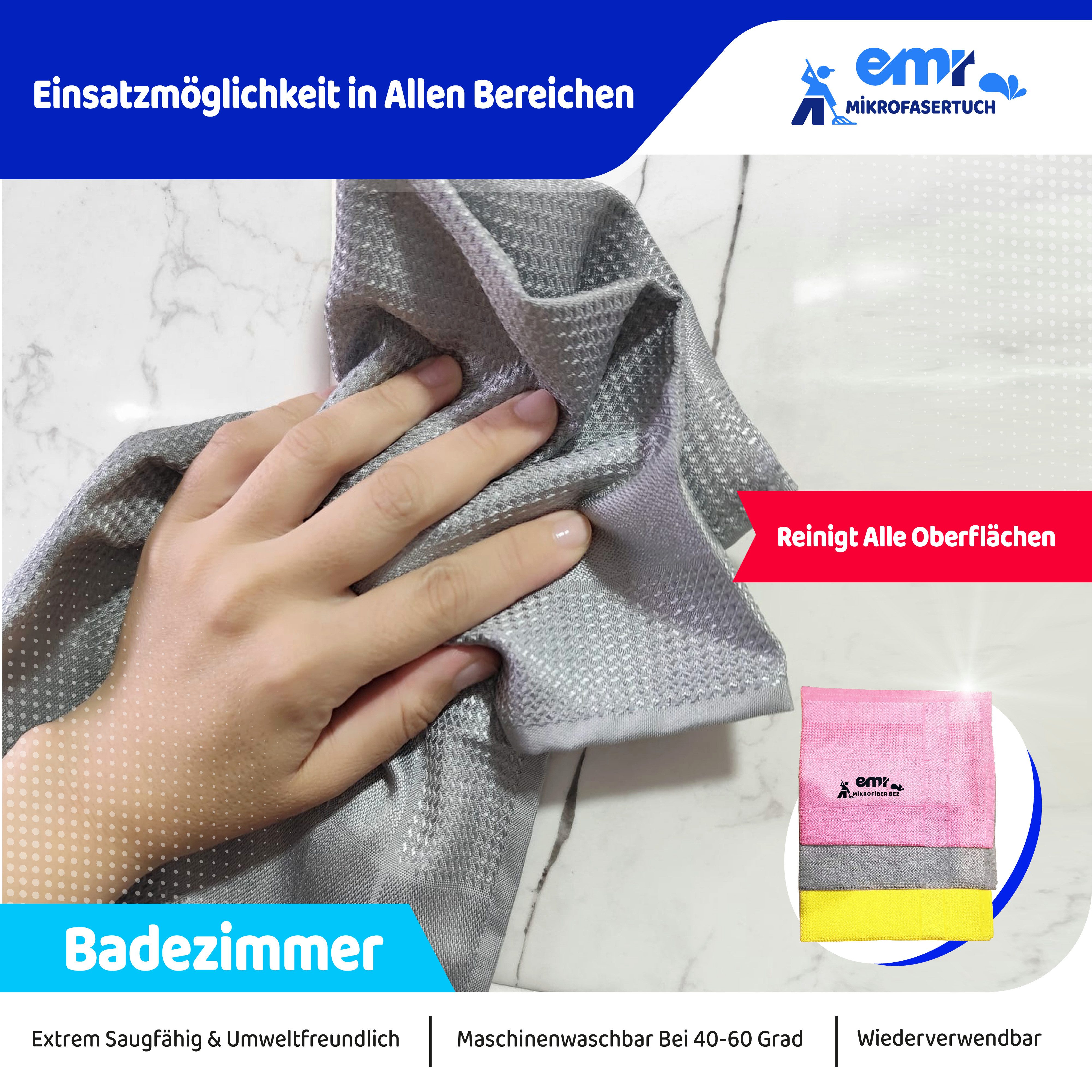 herémood Wiederverwendbare Mikrofasertücher – 42x68 cm Hochsaugfähig Mikrofasertuch (Spar-Set, 3-tlg., 3-er Pack, langlebig schonend zu allen Oberflächen. Perfekt für Haushalt und Auto)