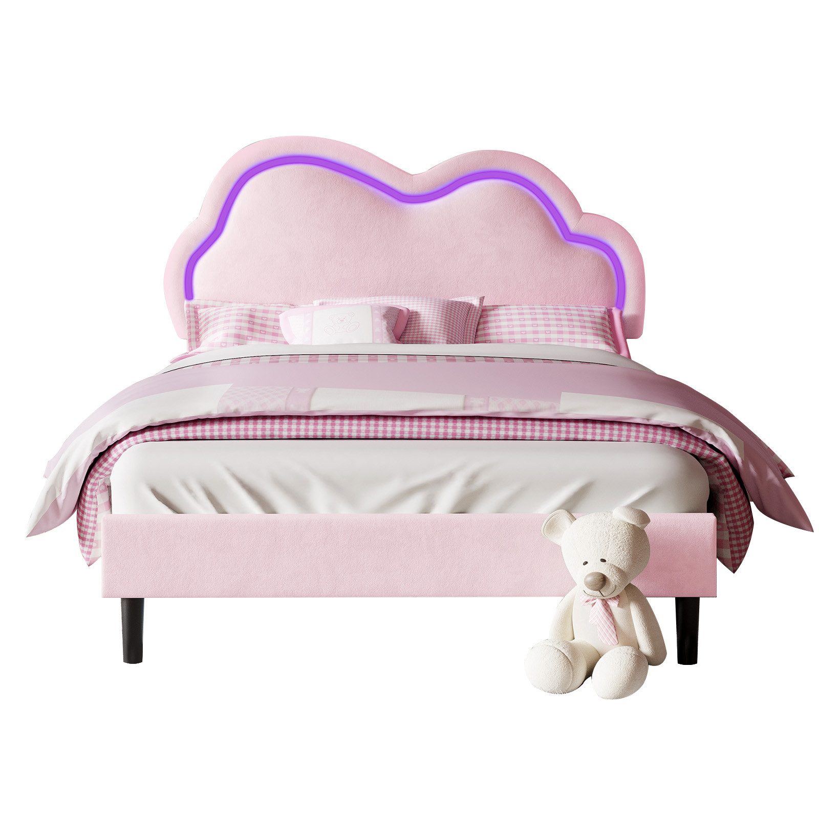 Kinderbett Jugendbett für Mädchen in Samt-Optik mit LED-Beleuchtung