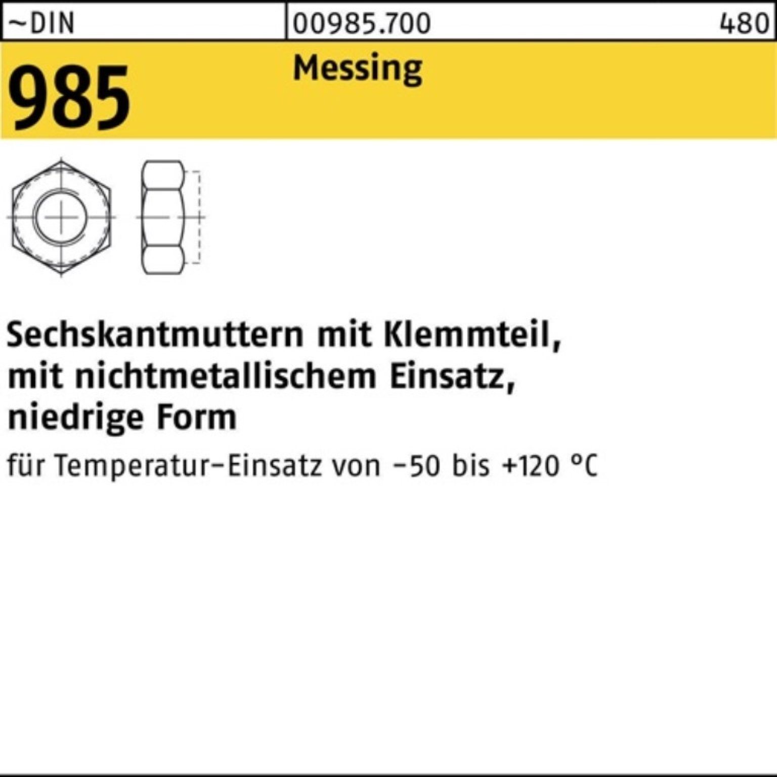 Reyher Muttern 100er Pack Sechskantmutter DIN 985 Klemmteil M8 Messing 100 Stück ~DI