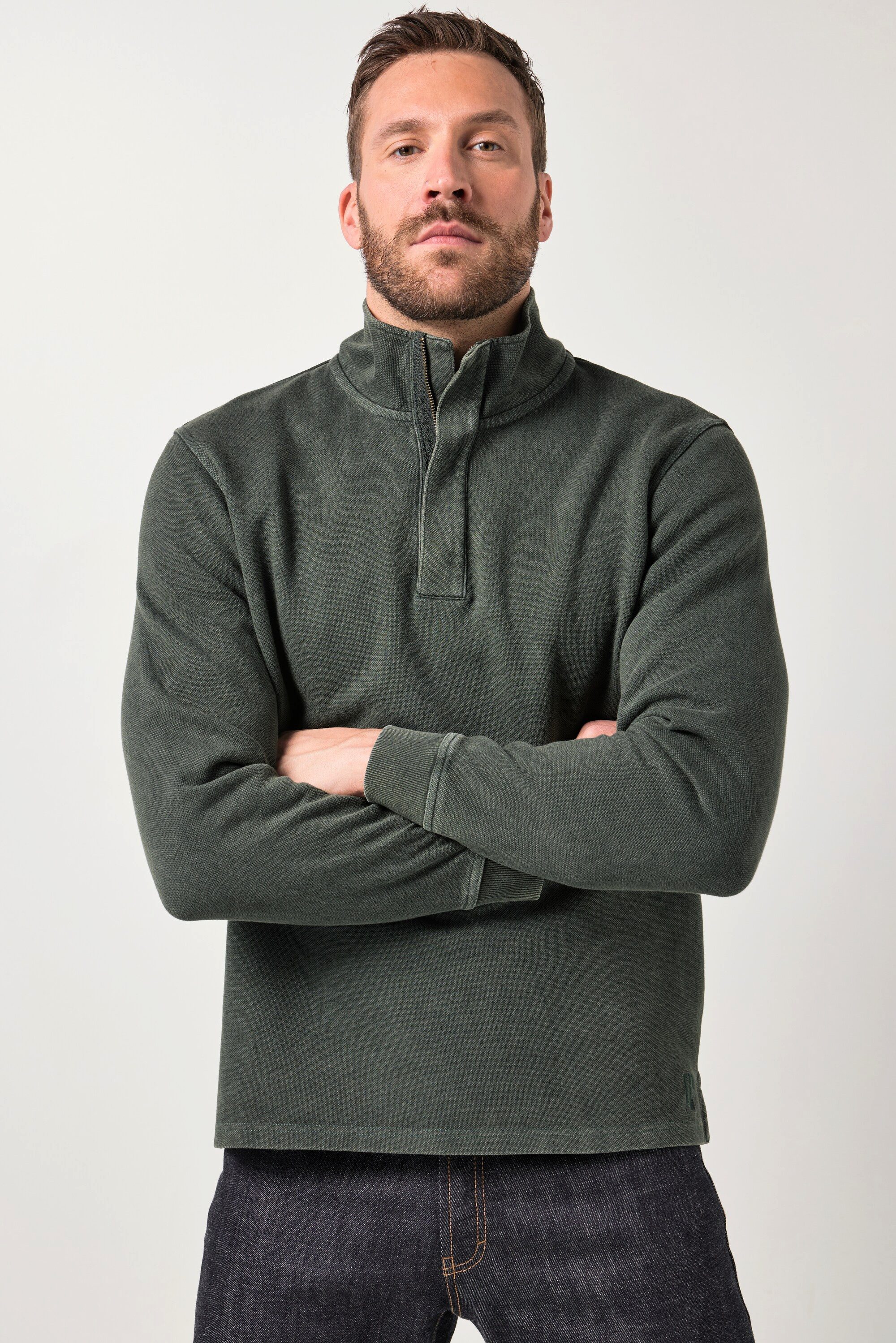 Sweatshirt Troyer Sweat mit Struktur Zippkragen bis 8 XL