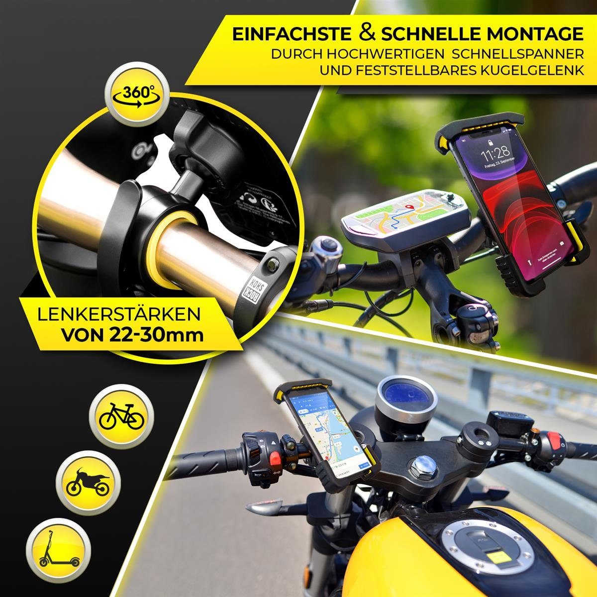 Dunlop Handy-Halterung Handyhalterung Fahrrad Halterung Dunlop, (bis 6.8 Zoll, SICHERE Universal Halterung Fahrrad Motorrad ANTI SHAKE)