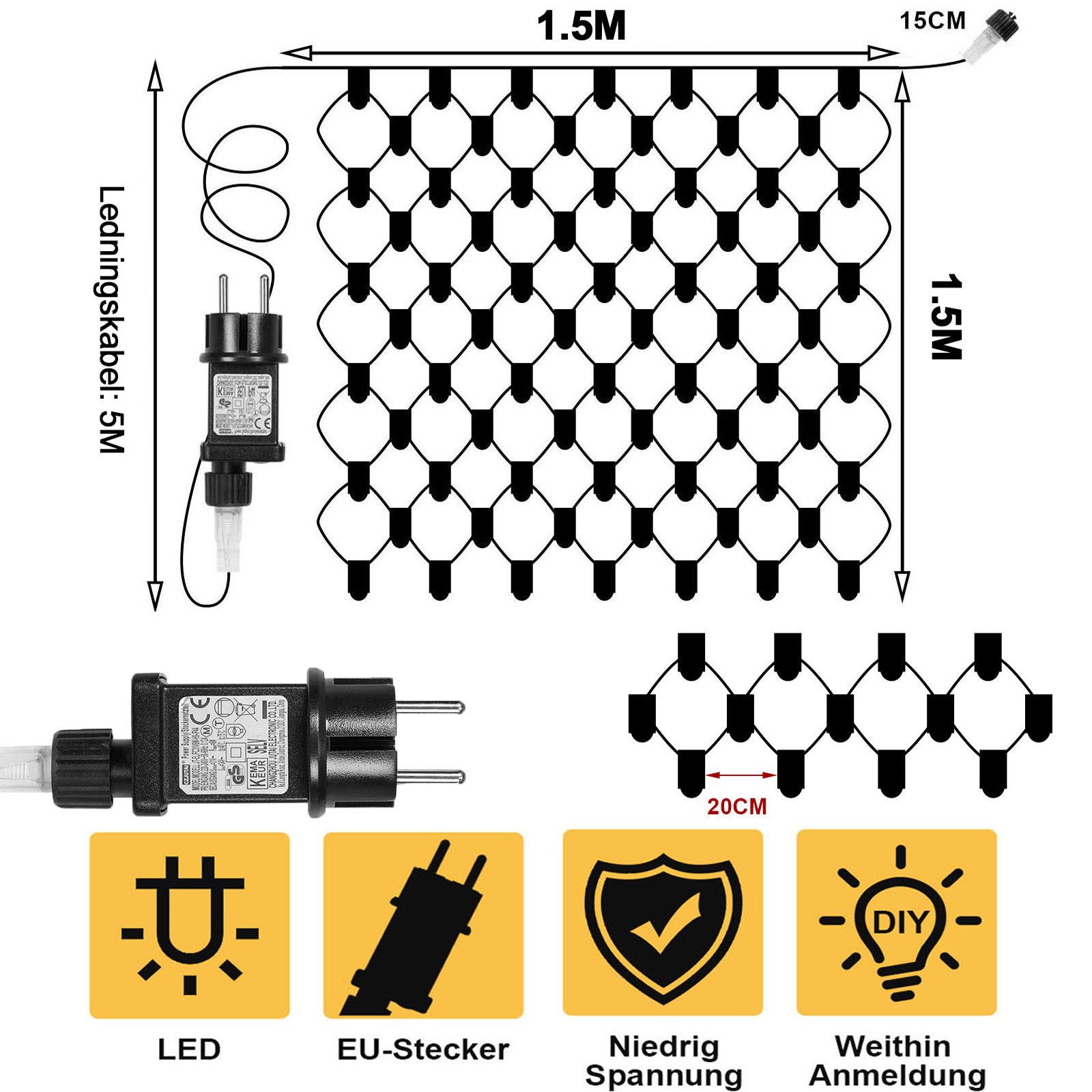 MUPOO LED-Lichternetz 96/144/200/660 LED Lichterketten Weihnachten Lichternetz