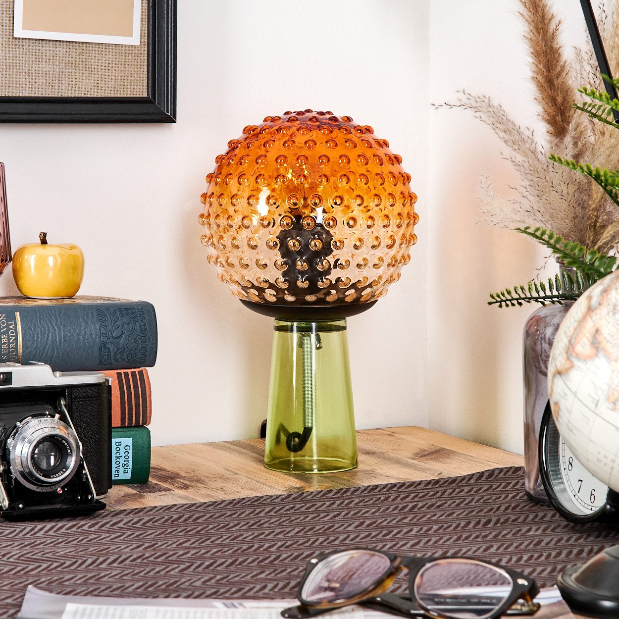 hofstein Tischleuchte Tischlampe aus Glas/Metall in Grün/Bernsteinfarben/Kl günstig online kaufen