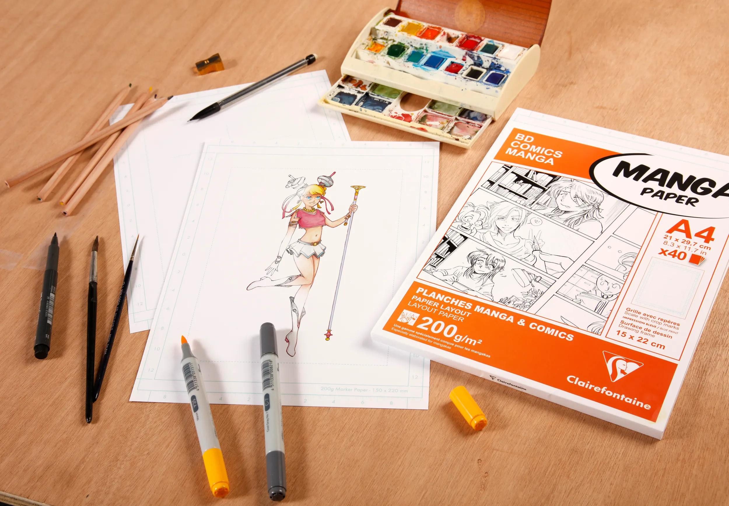 CLAIREFONTAINE Zeichenpapier Papier Manga, Packung/Etui 40 Bl A4 200g, einfachem Raster 94045C, Kunst Clairefontaine