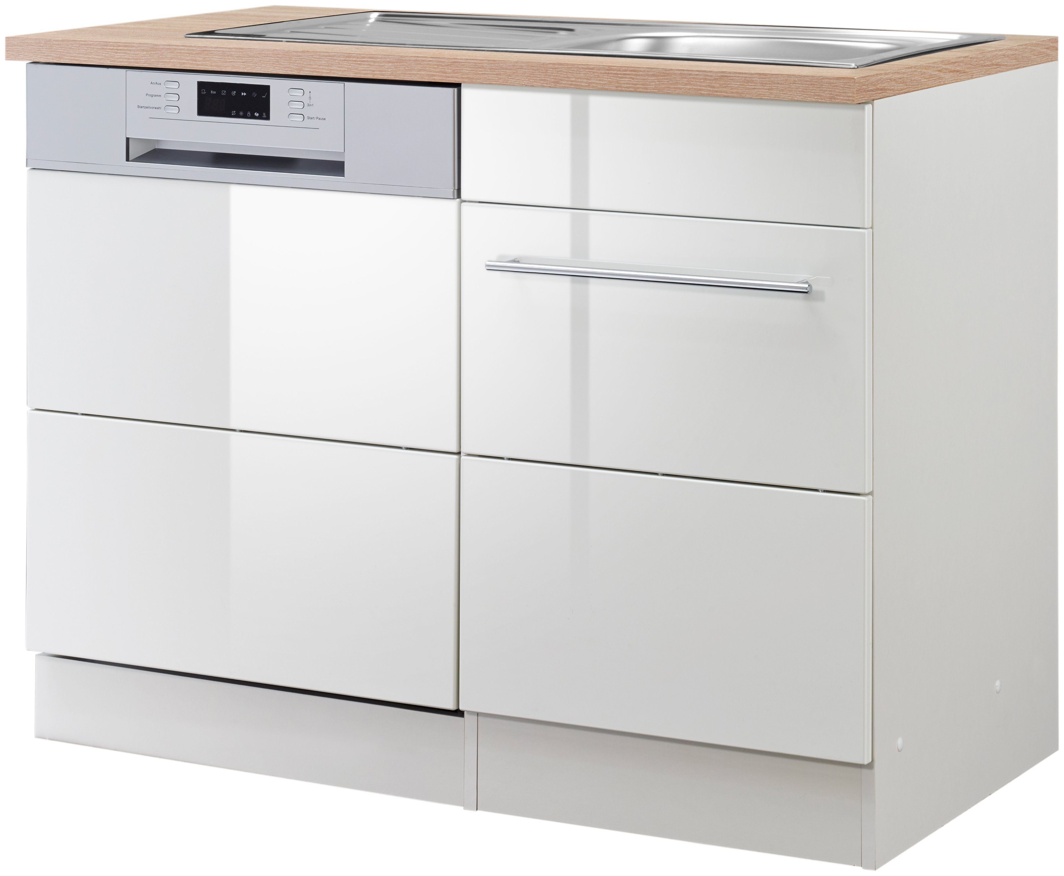 Besonderes Design HELD MÖBEL Spülenschrank Wien | für 110 cm, Breite Geschirrspüler teilintegrierbaren Möbelfront weiß inkl. weiß Hochglanz