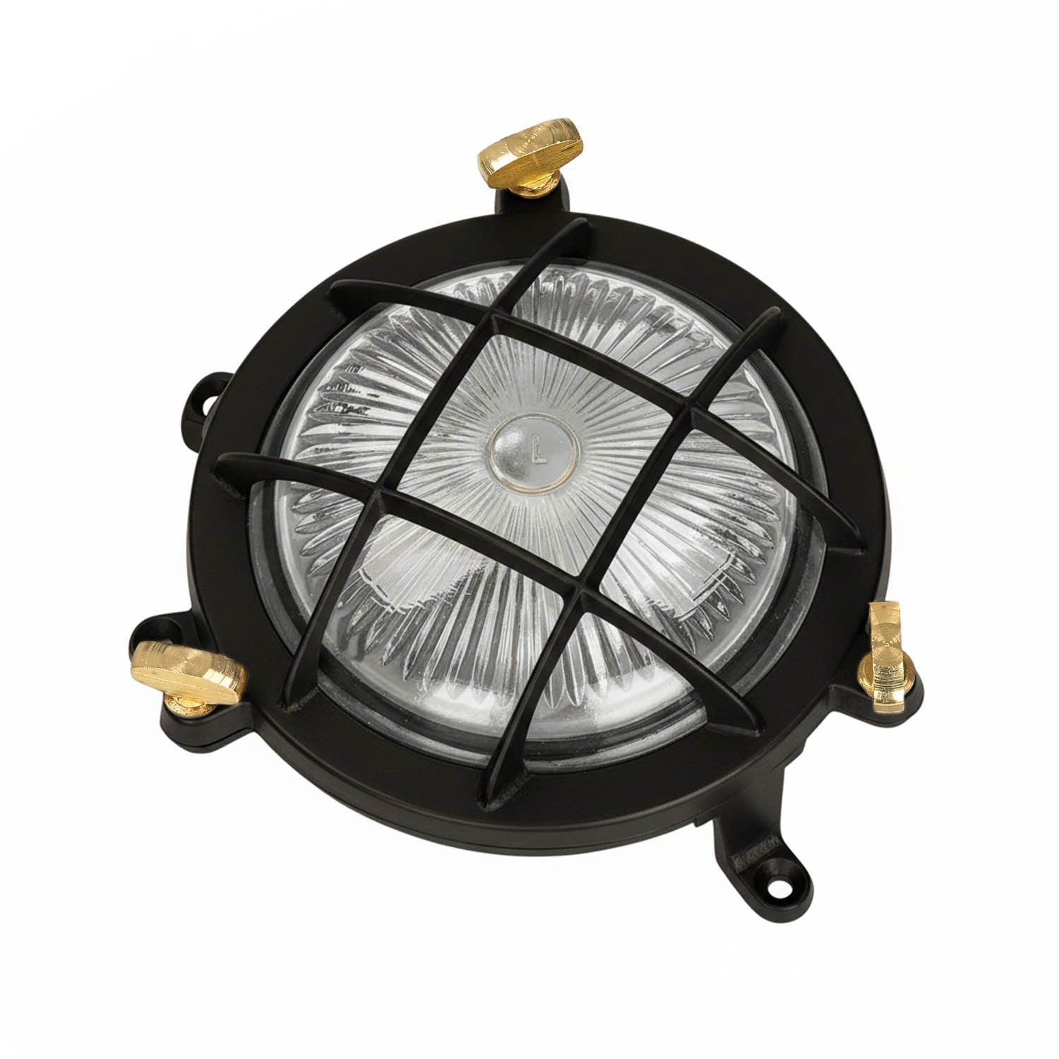 Licht-Erlebnisse Außen-Wandleuchte SERIFOS, ohne Leuchtmittel, Messing massiv Glas G9 IP44 rund D: 14 cm Schwarz Maritim