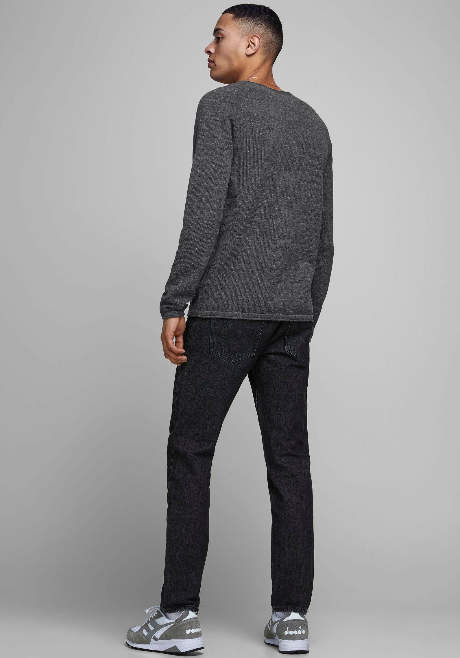 Jack & melange dark Jones KNIT HILL Rundhalspullover grey