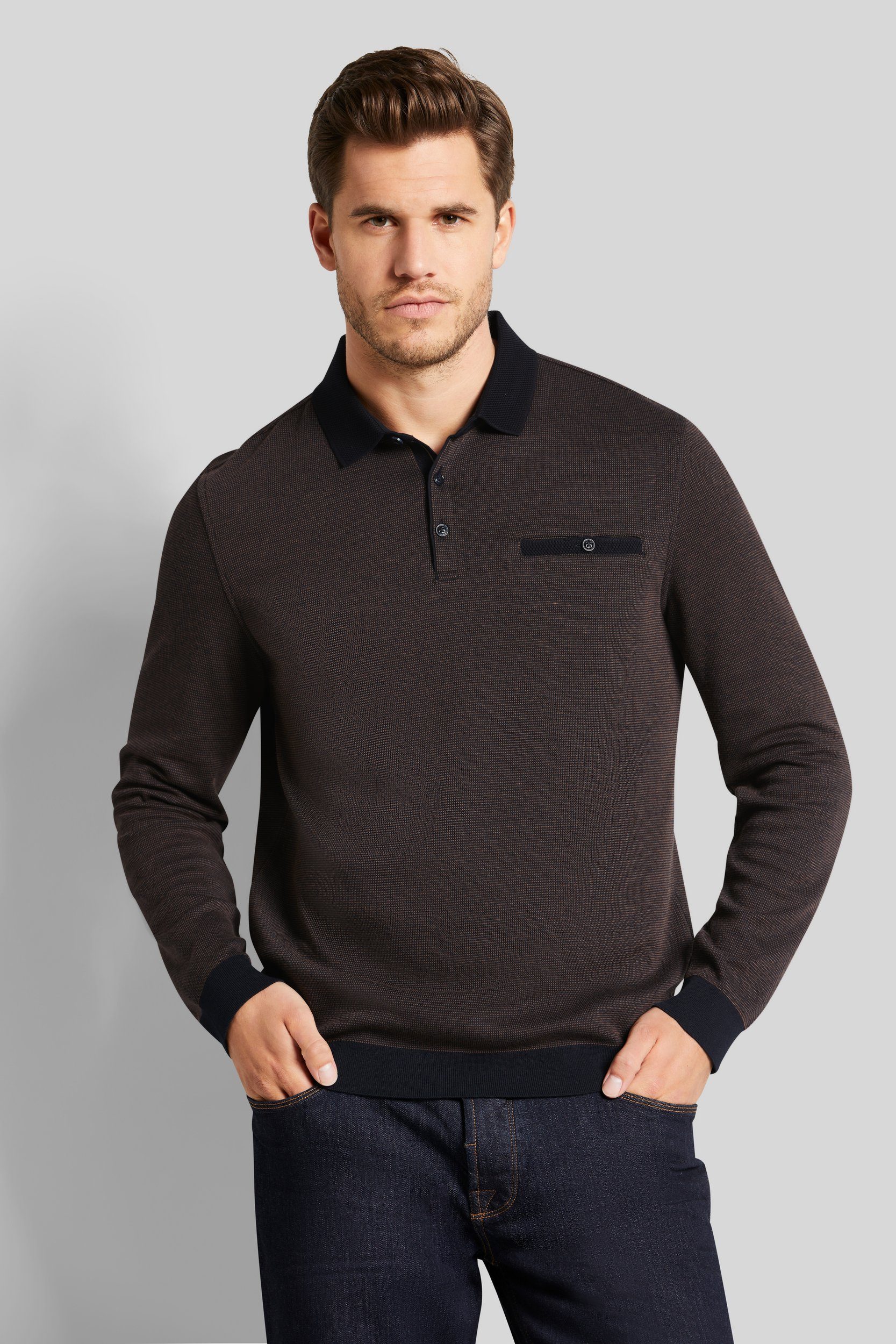 bugatti Langarm-Poloshirt in 2-tone-Optik