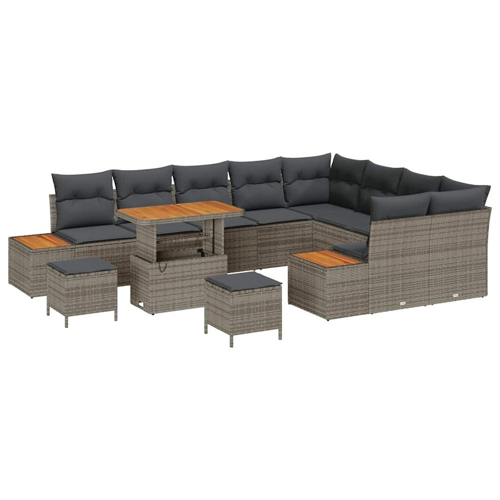 vidaXL Loungesofa Garten-Sofa-Set mit Kissen mit Speicher 12 pcs Grau Poly Rattan, 12 Teile