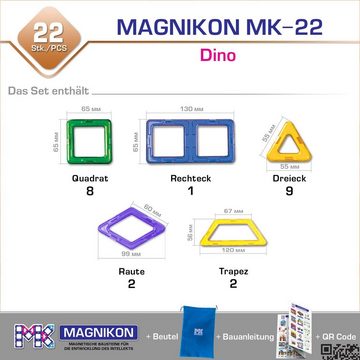 MAGNIKON Magnetspielbausteine MK-22 “DINO”, 22 Teile, (Magnetische Bausteine, 22 St., verstärkte Magnete), robuster Kunsstof