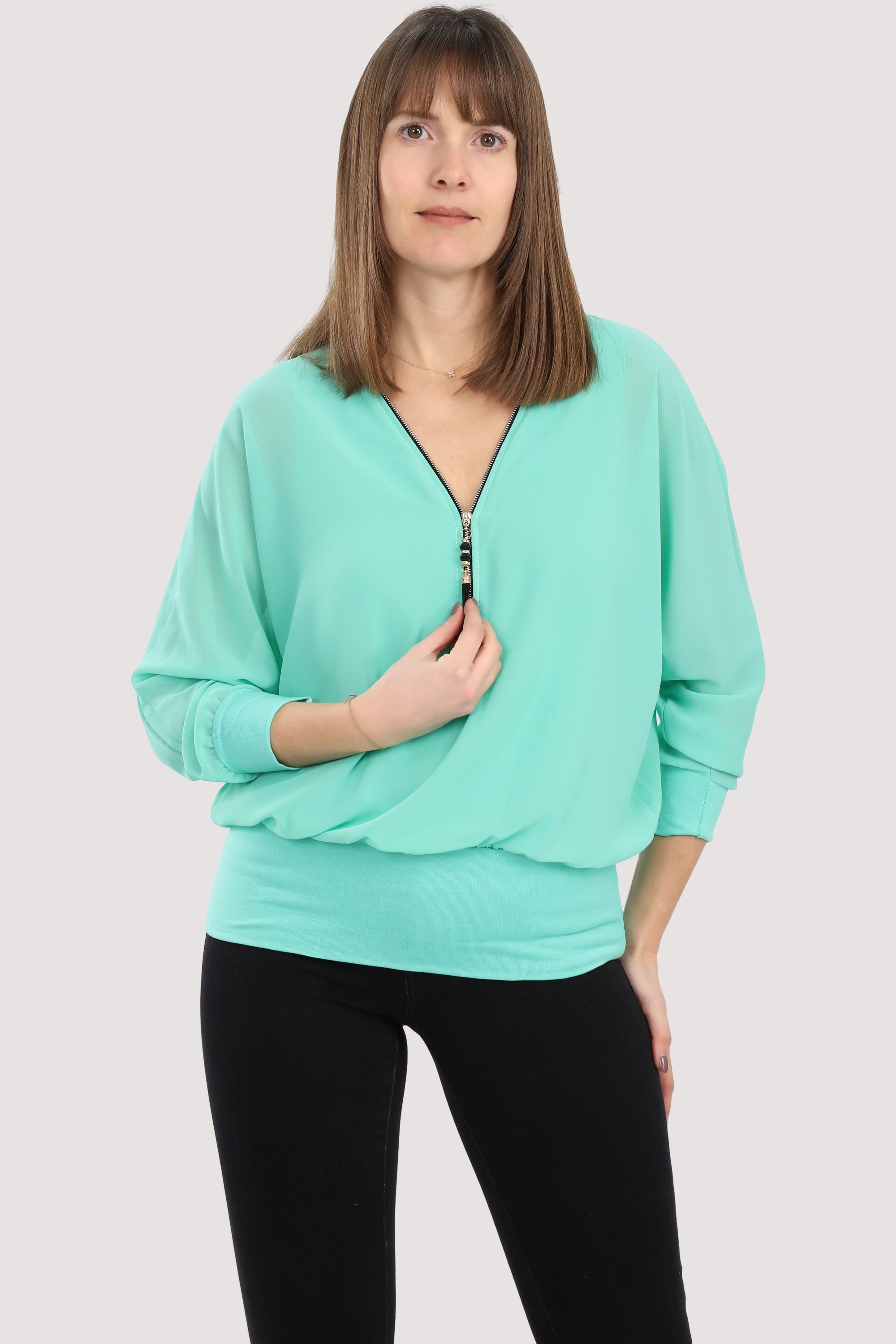 malito more than fashion Chiffonbluse 6297 Bluse mit Fledermausärmeln Einheitsgröße türkis