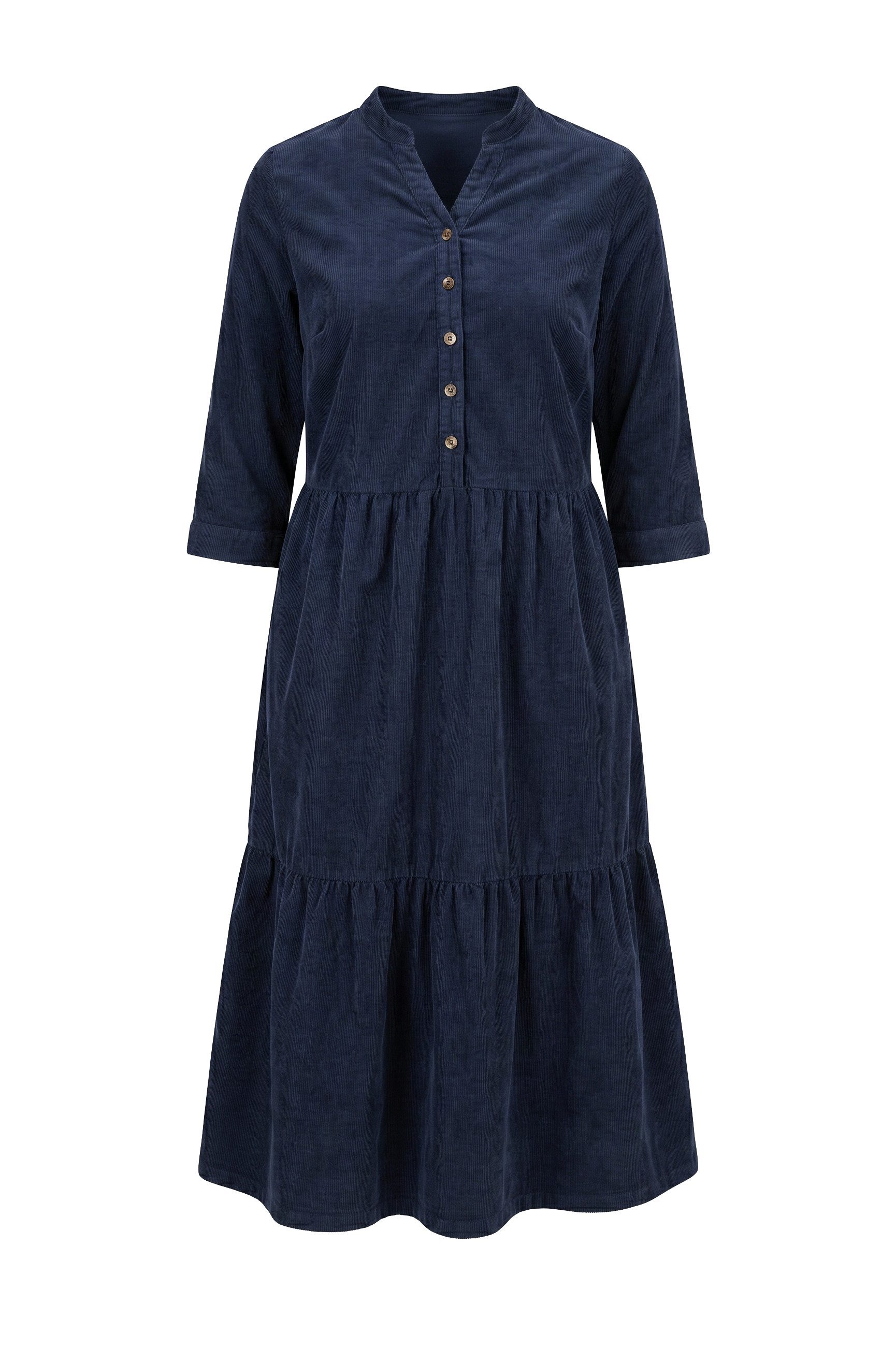Ulla Popken Midikleid Cord-Maxikleid Stehkragen V-Ausschnitt Langarm – Bild 2 von 4