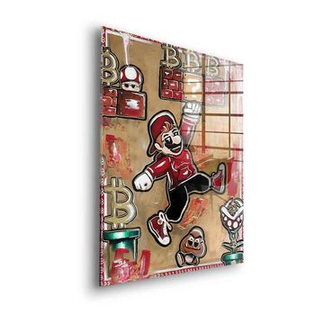 DOTCOMCANVAS® Acrylglasbild Bitcoin Mario - Acrylglas, Acrylglasbild Bitcoin Super Mario Comic Pop Art crypto rot braun