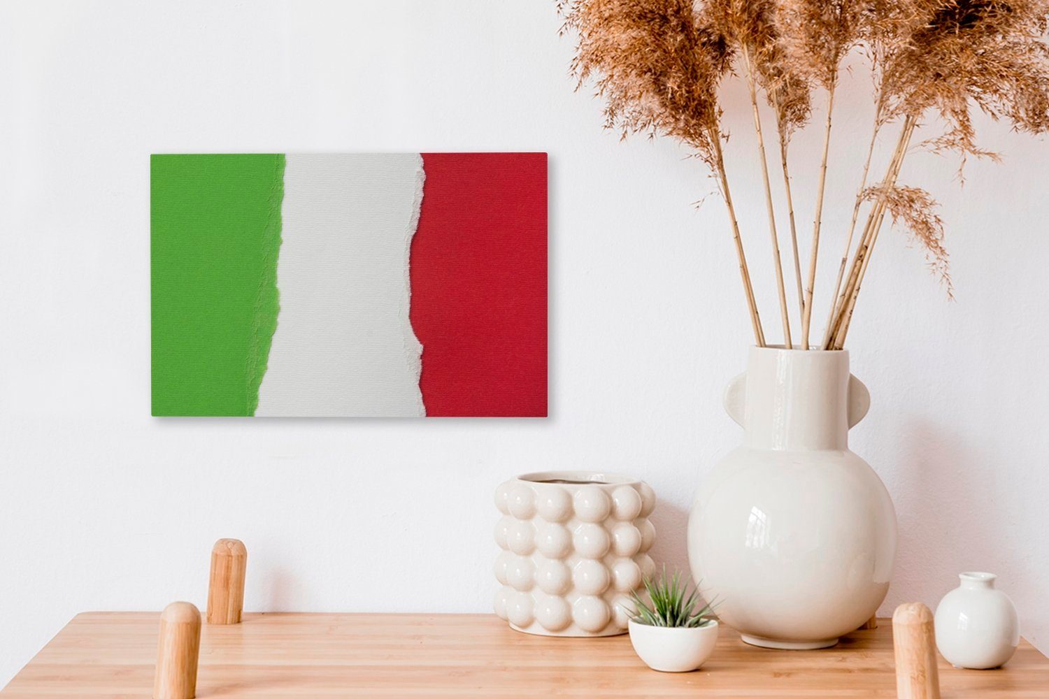 Italien, Aufhängefertig, Leinwandbilder, St), 30x20 cm OneMillionCanvasses® Flagge Wandbild Leinwandbild Wanddeko, Gemalte (1 von