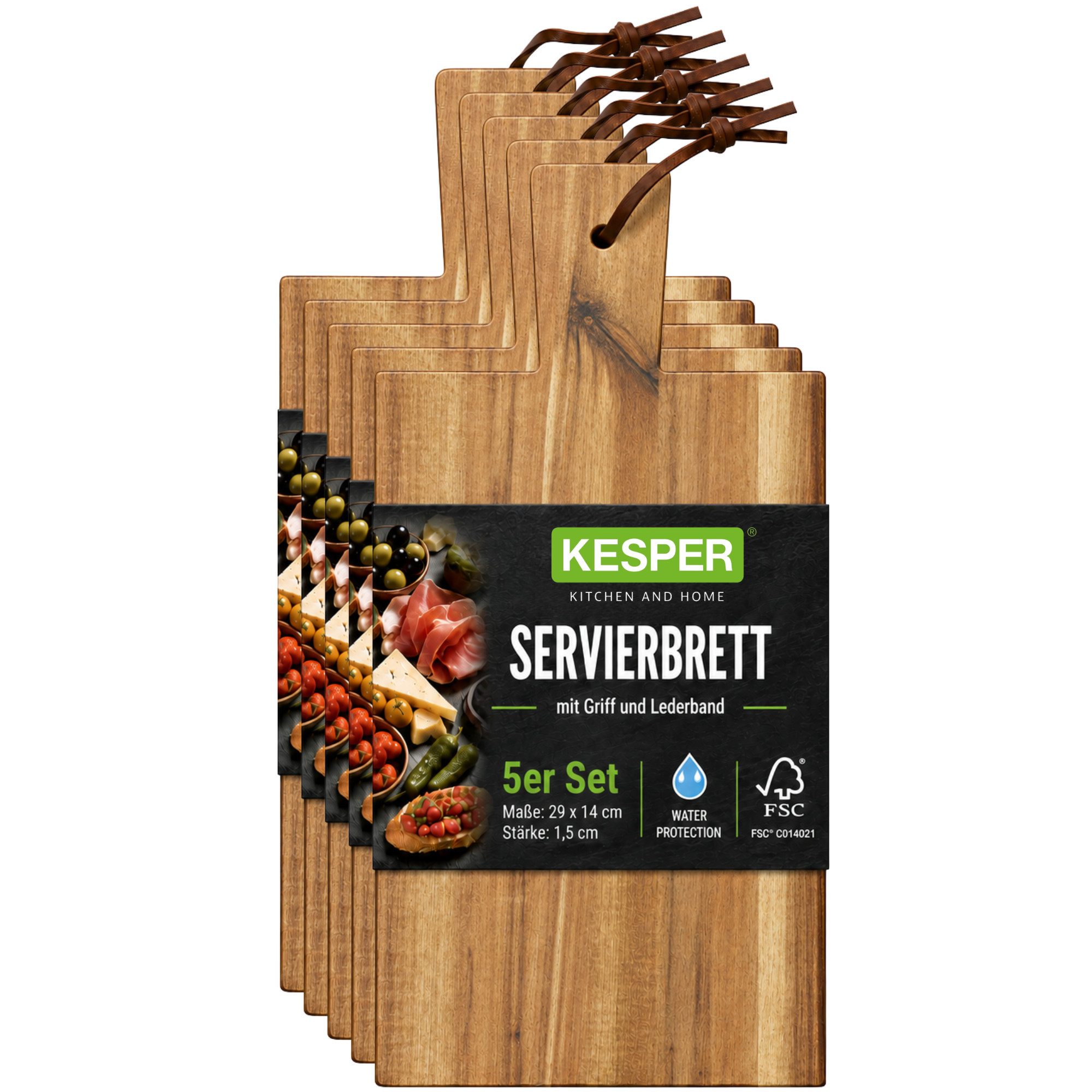 KESPER® Servierbrett Schneidbrett, Akazie, FSC, Akazienholz, (Set, 5-St), 5er Set