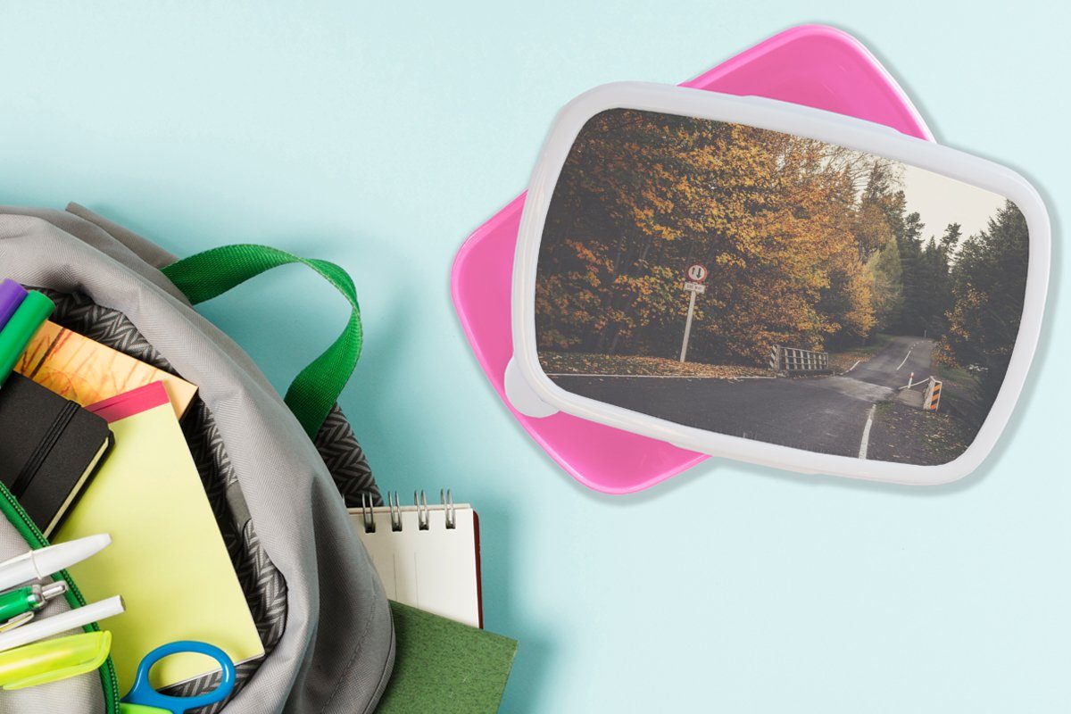rosa Mädchen, Kunststoff, Kunststoff für Lunchbox MuchoWow Herbst, Brotbox Snackbox, Kinder, (2-tlg), Bäume - Erwachsene, Brotdose Straße -