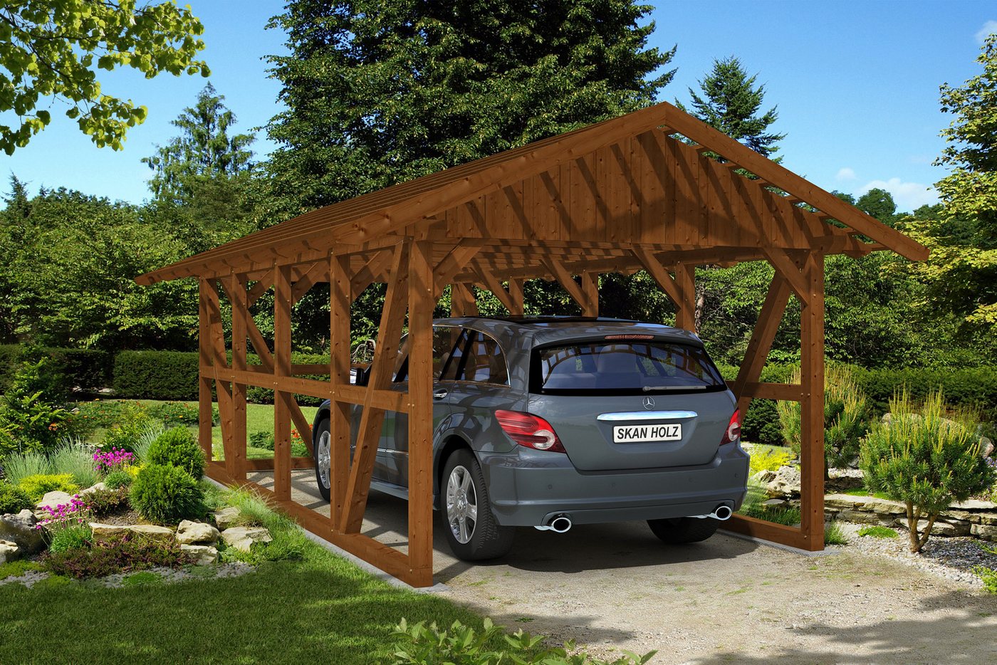 Thumbnail - Skanholz Einzelcarport Schwarzwald, BxT: 424x772 cm, 220 cm Einfahrtshöhe, mit Dachlattung
