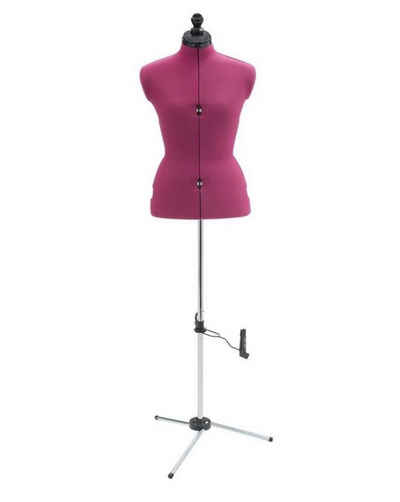 Clarie Schneiderpuppe Dressform fuchsia A, 4 Elemente, 8 Einstell-Rädchen, Rockabrunder, 3-Fuß-Ständer aus Metall