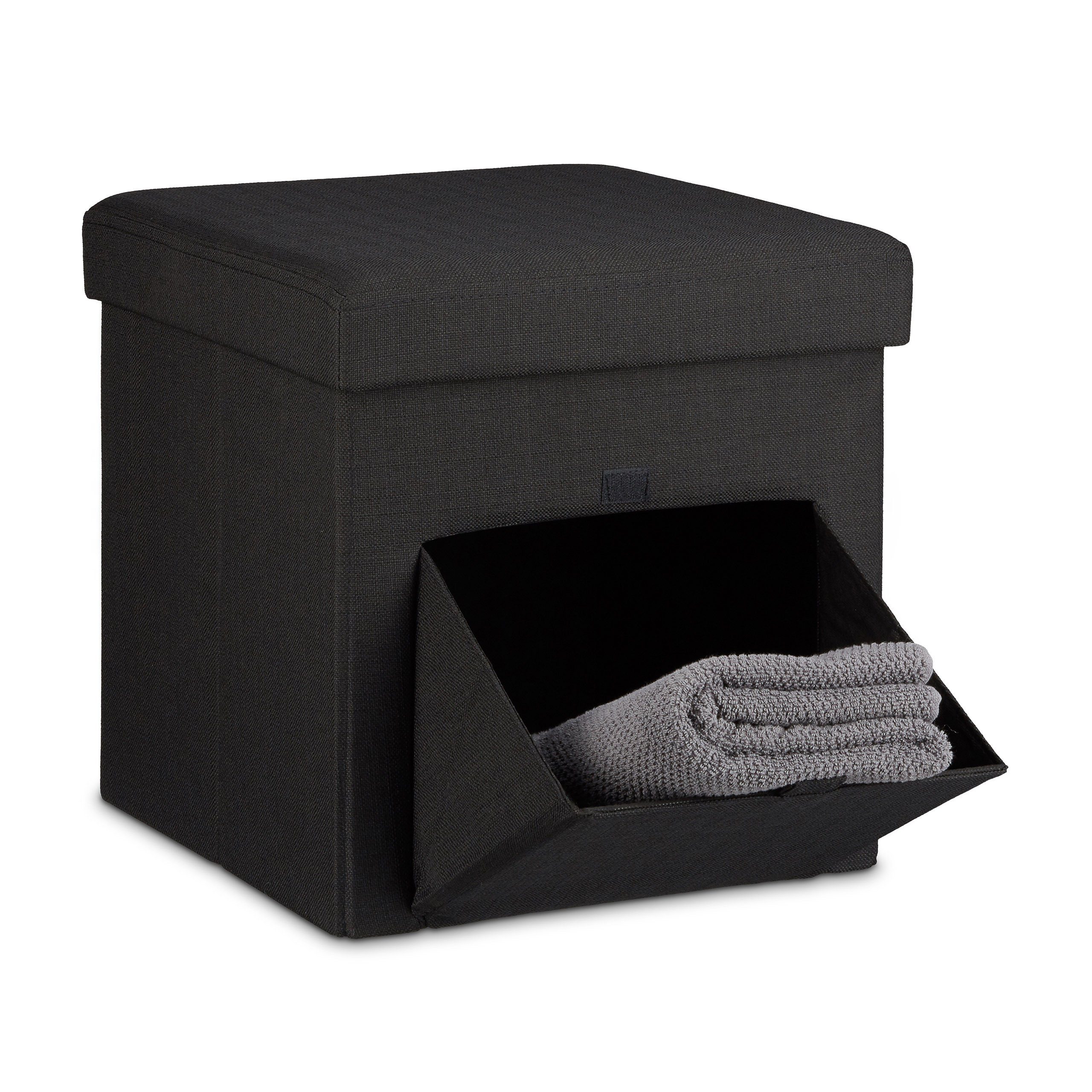 relaxdays Stauraumhocker Faltbarer Sitzhocker mit Klappe, schwarz günstig online kaufen
